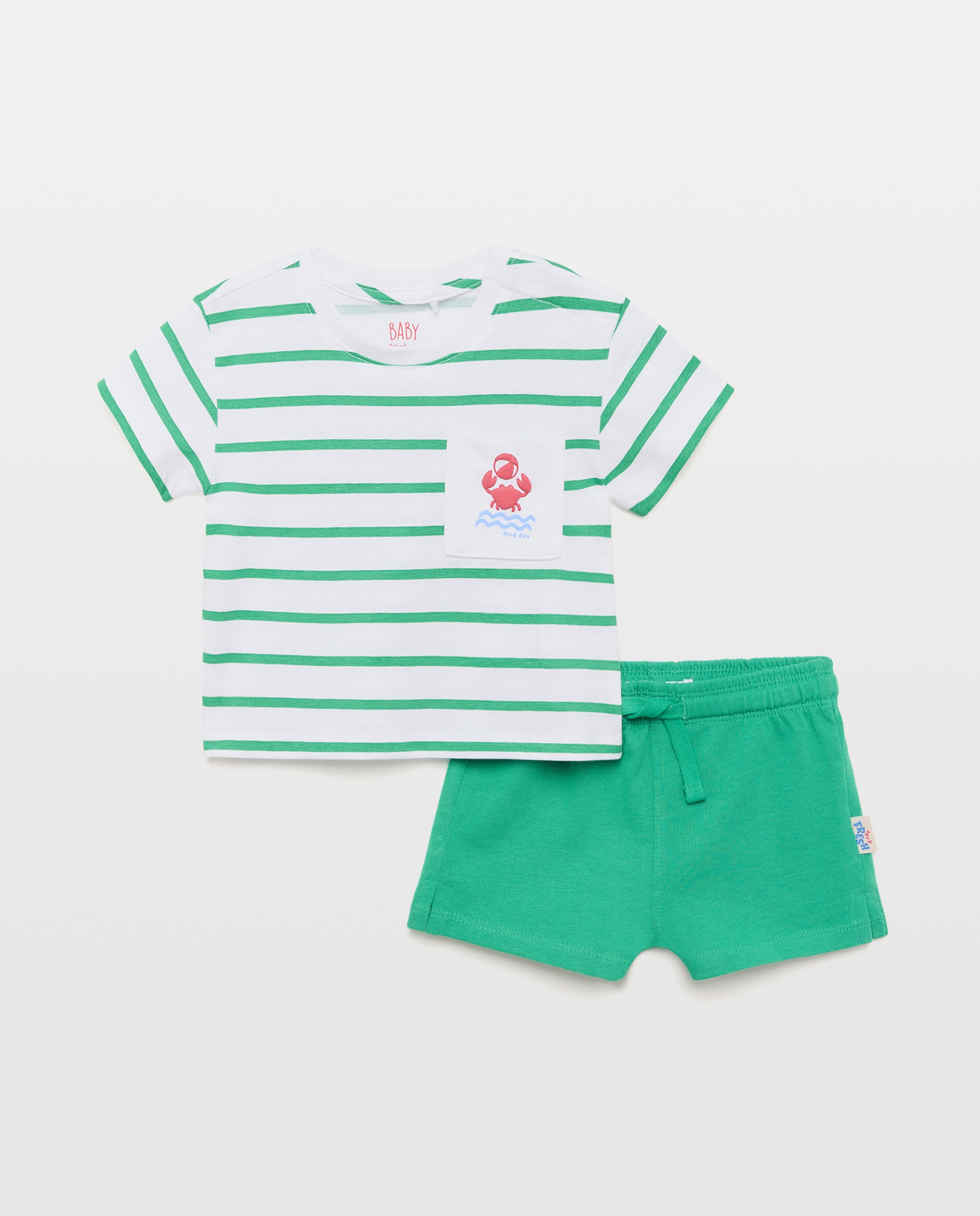 Imagem 0 de Conjunto de 2 Peças de Bebé: T-shirt e Calções às Riscas