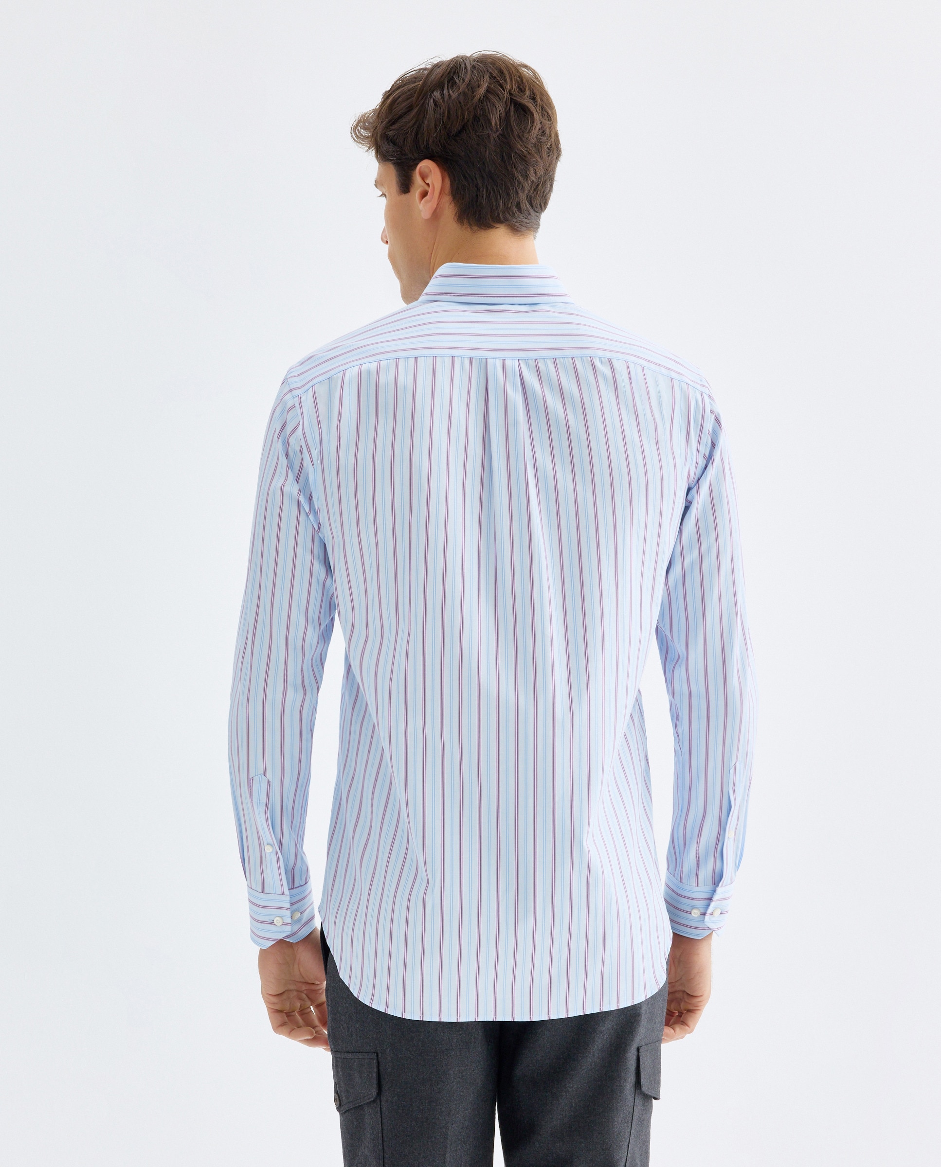Camisa Casual às Riscas com Manga Comprida Azul-claro-3