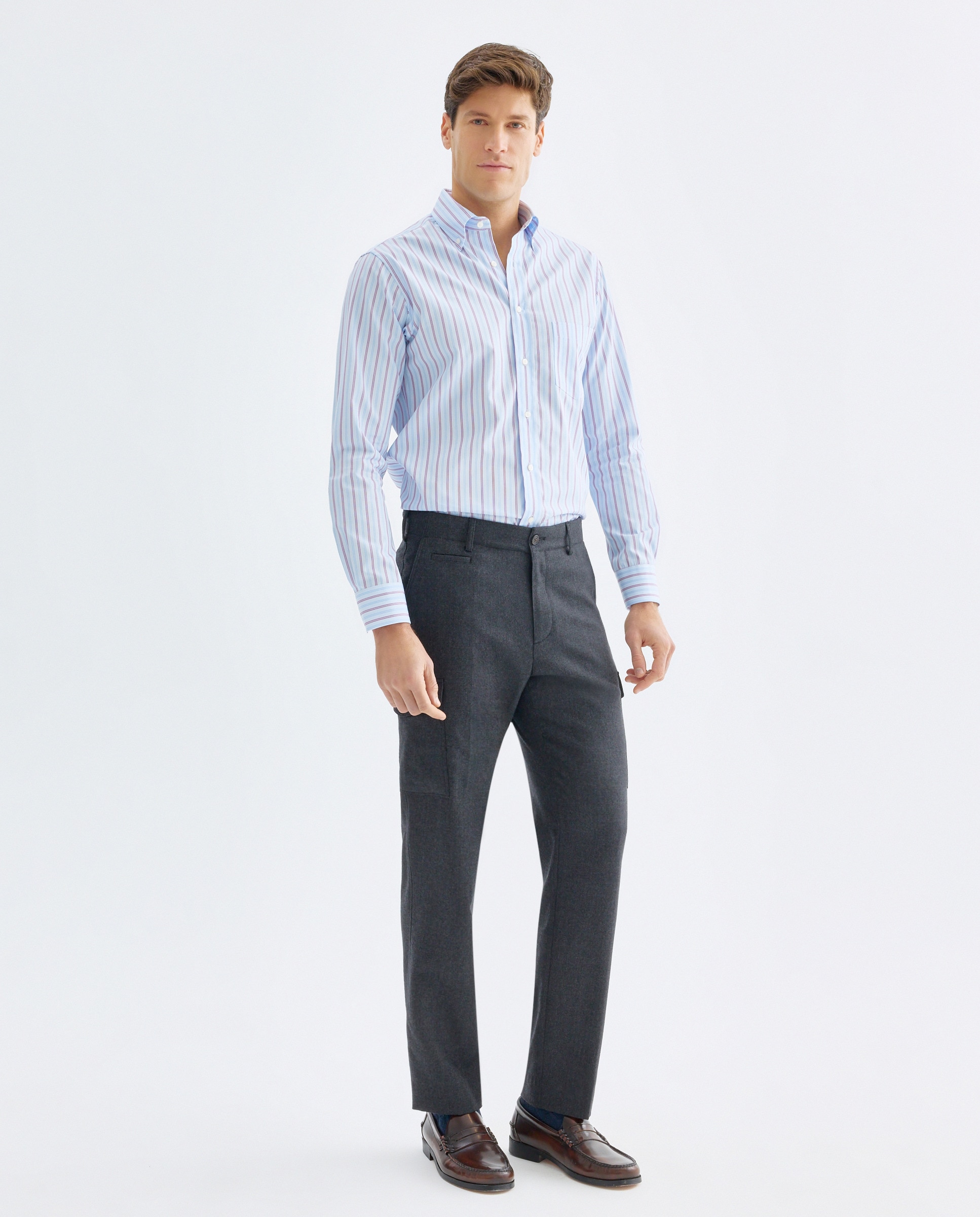 Camisa Casual às Riscas com Manga Comprida Azul-claro-2