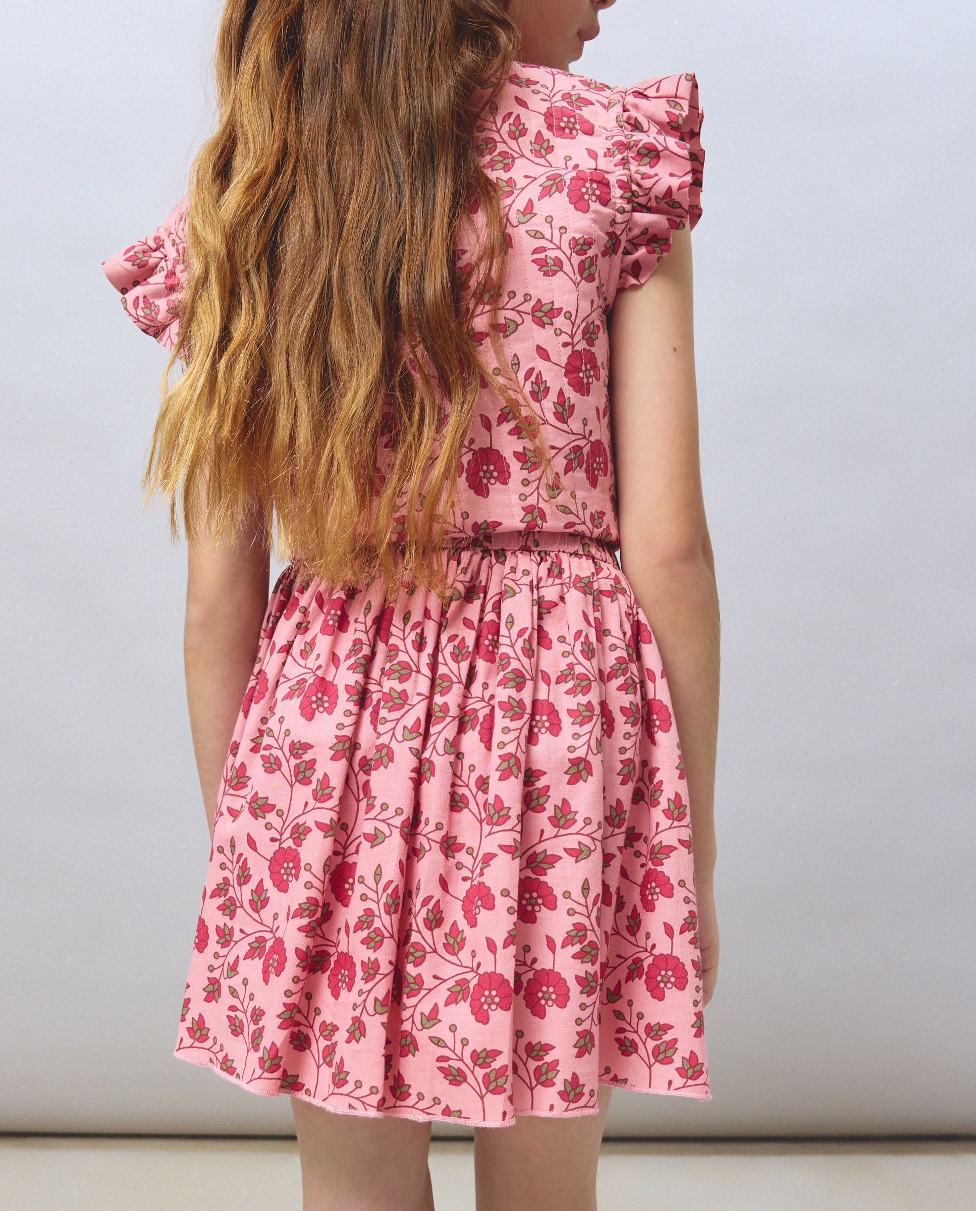 Saia Rodada Estampada com Cordão na Cintura Rosa-3