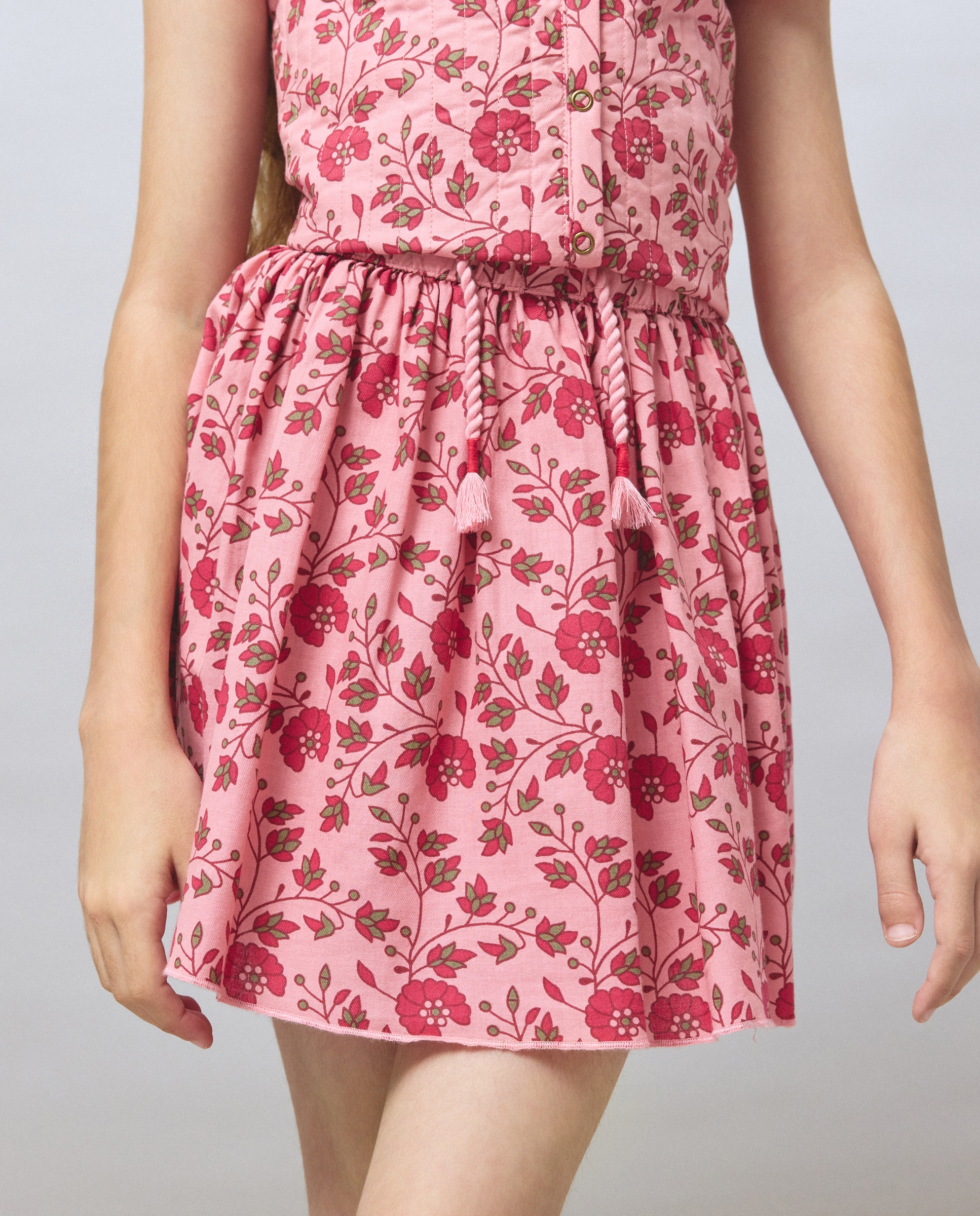 Saia Rodada Estampada com Cordão na Cintura Rosa-4