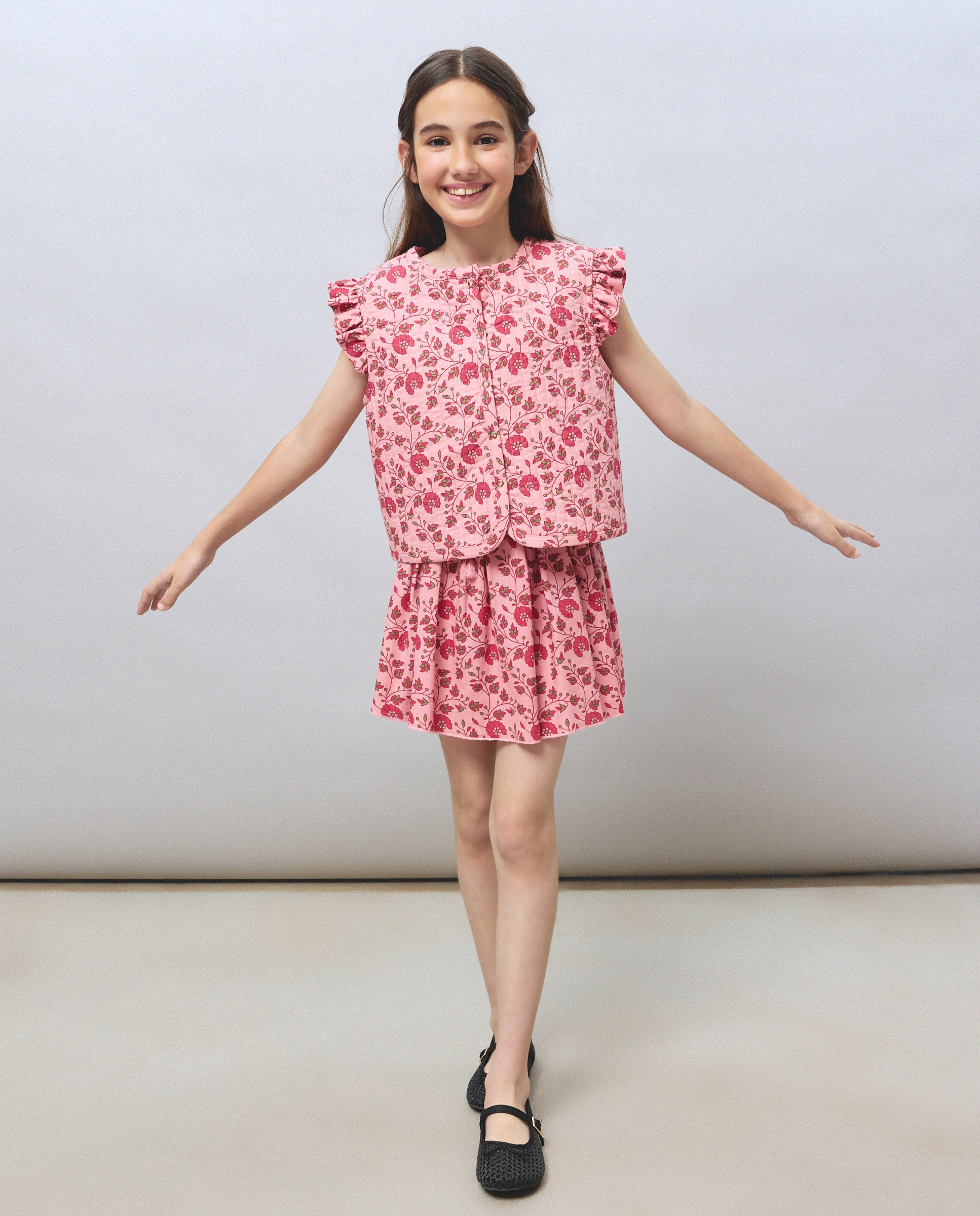 Colete Acolchoado de Algodão com Estampado Rosa-2