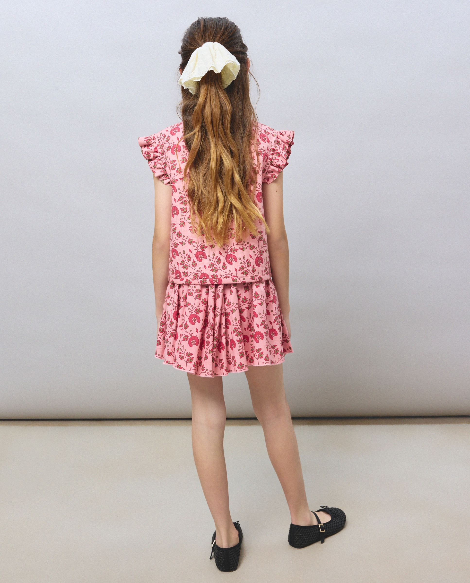 Colete Acolchoado de Algodão com Estampado Rosa-3