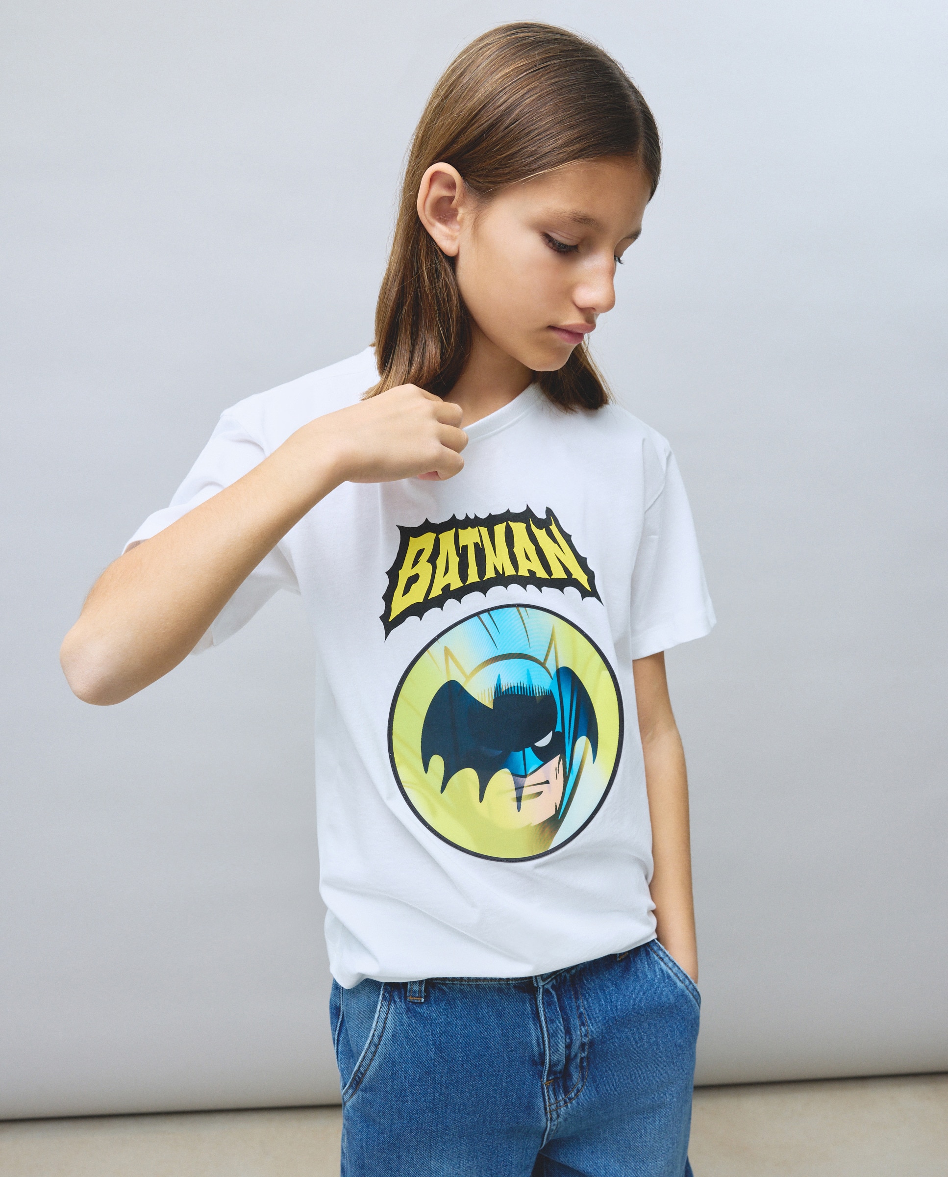 T-shirt de Manga Curta com Estampado Batman Holograma Kids El Corte Inglés Branco-2