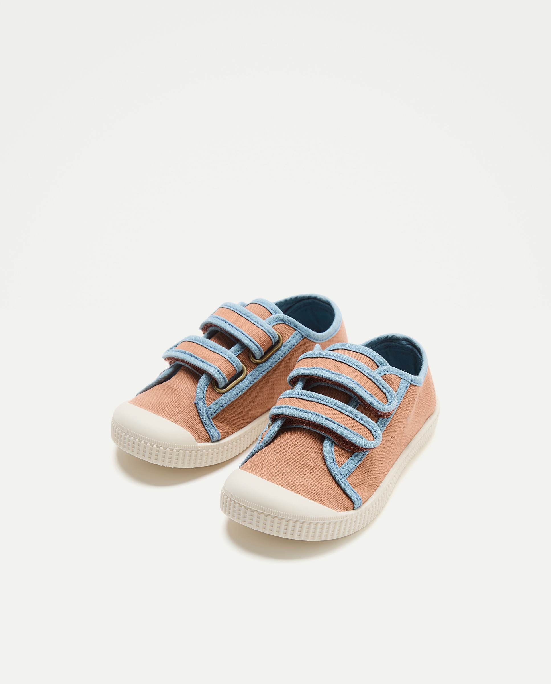 Lona bebés con contrastes, velcro y suela flexible Naranja quemado-2