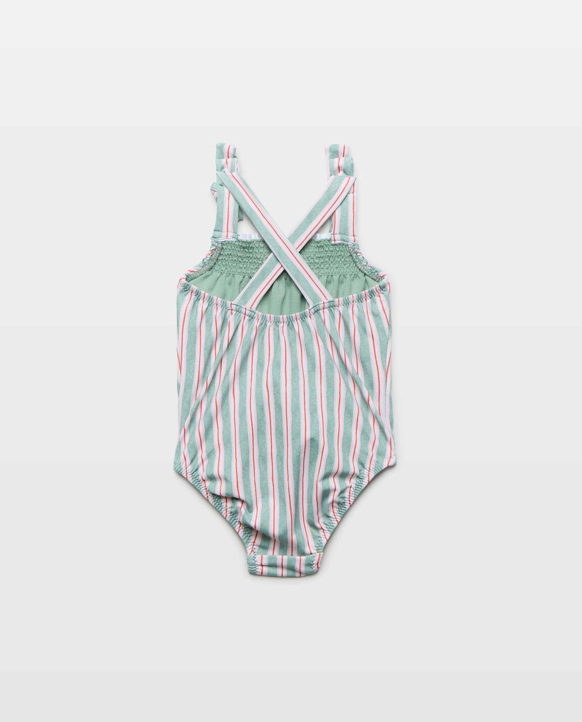 Bañador de bebé smock multiraya 530 Verde oscuro-2