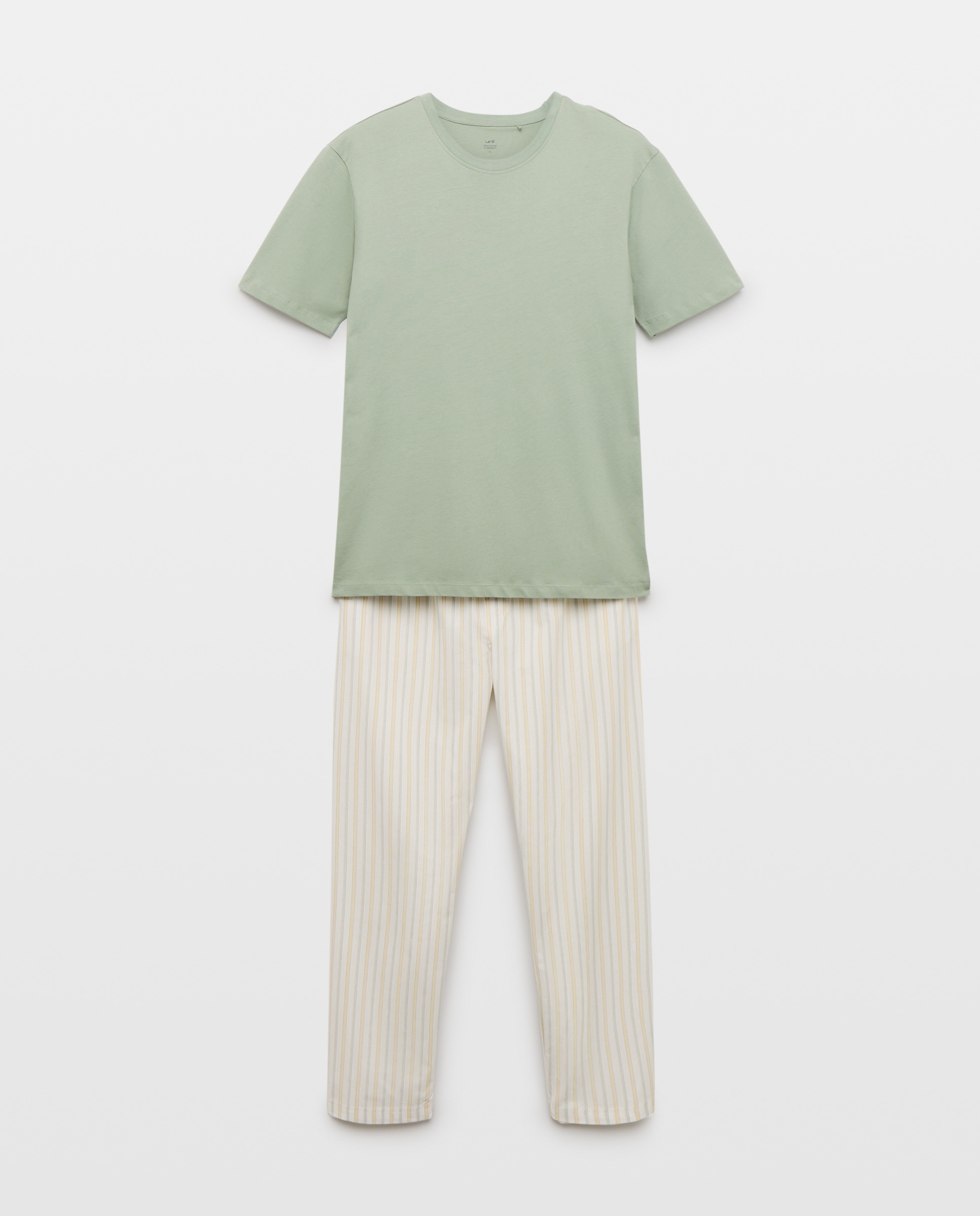 Pijama hombre combinado camiseta y  pantalón largo algodón 310 Amarillo claro-3