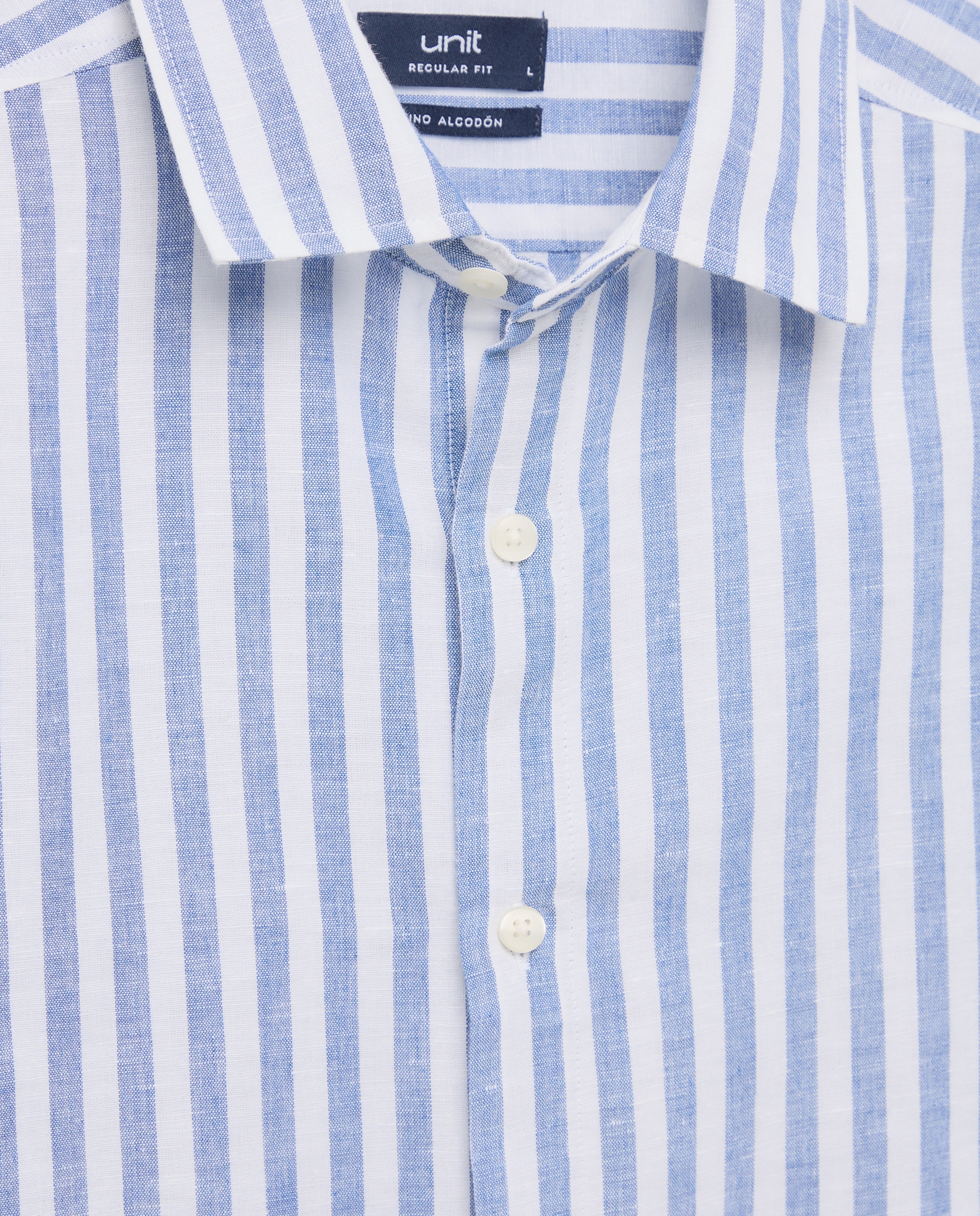 Camisa sport manga corta hombre con lino rayas Azul marino-5