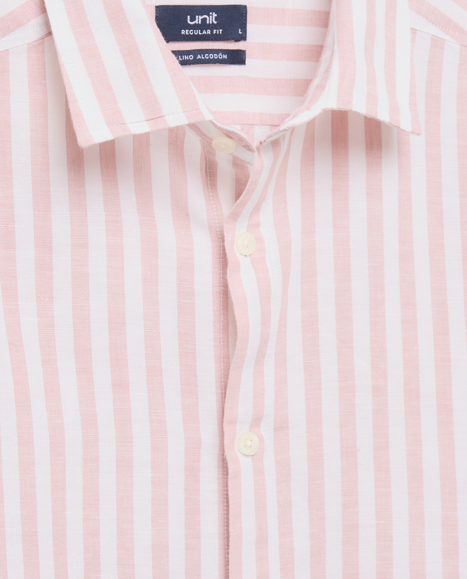 Camisa sport manga corta hombre con lino rayas 200 Rosa-5