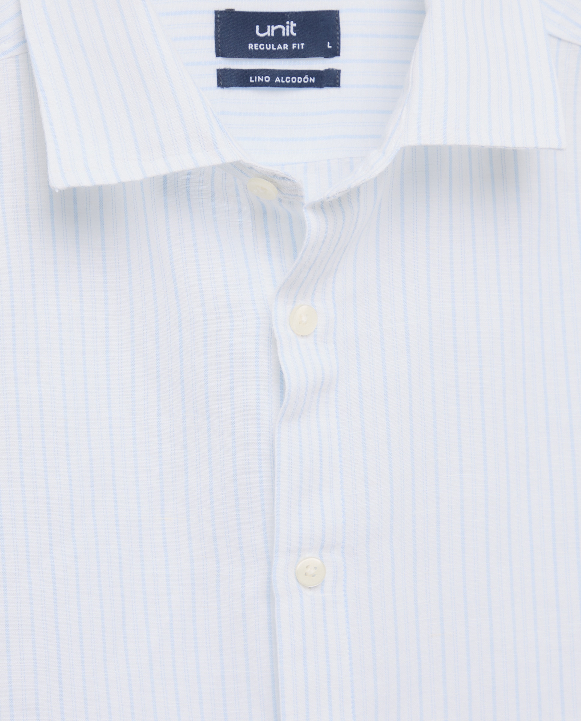 Camisa sport manga corta hombre con lino rayas 410 Azul claro-5