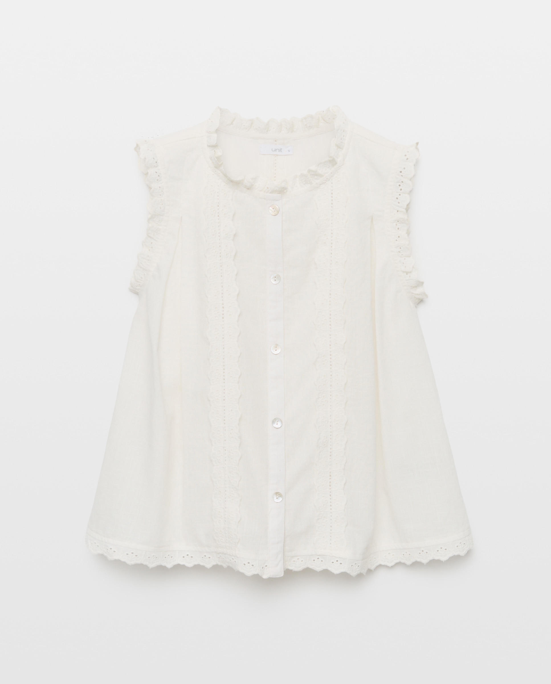 Blusa de mujer con bordados evasé Blanco-4