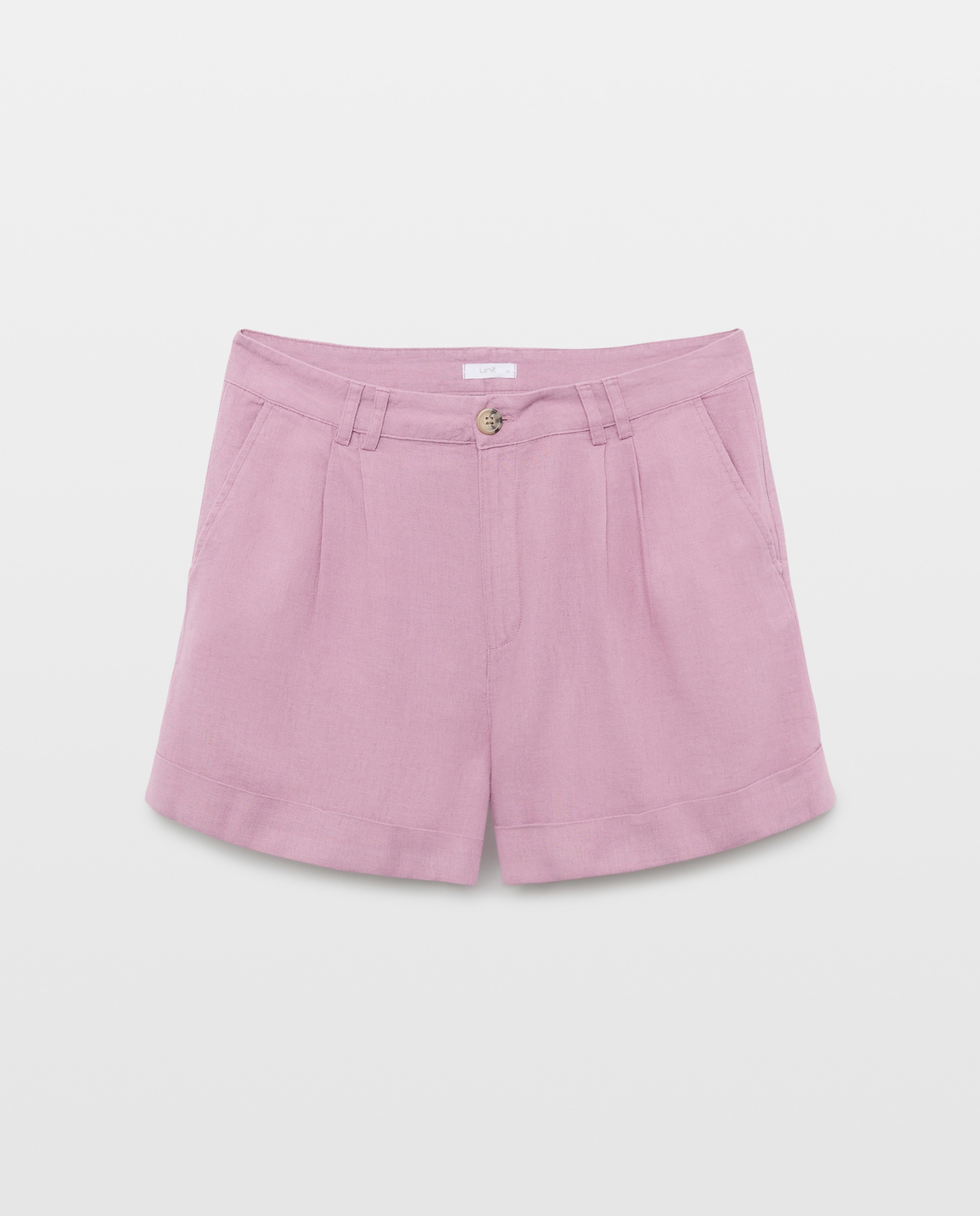 Bermuda de mujer pinzas con lino Morado-4
