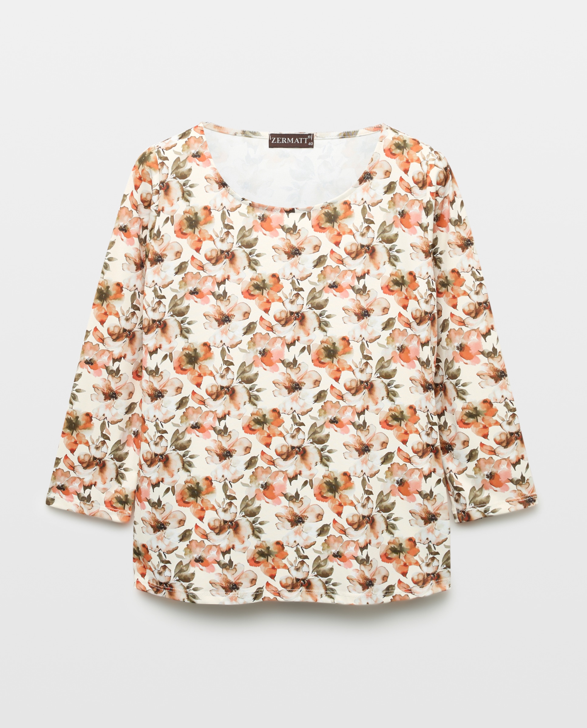 Camisola de mulher com estampado paisley e manga 3/4 Laranja-4