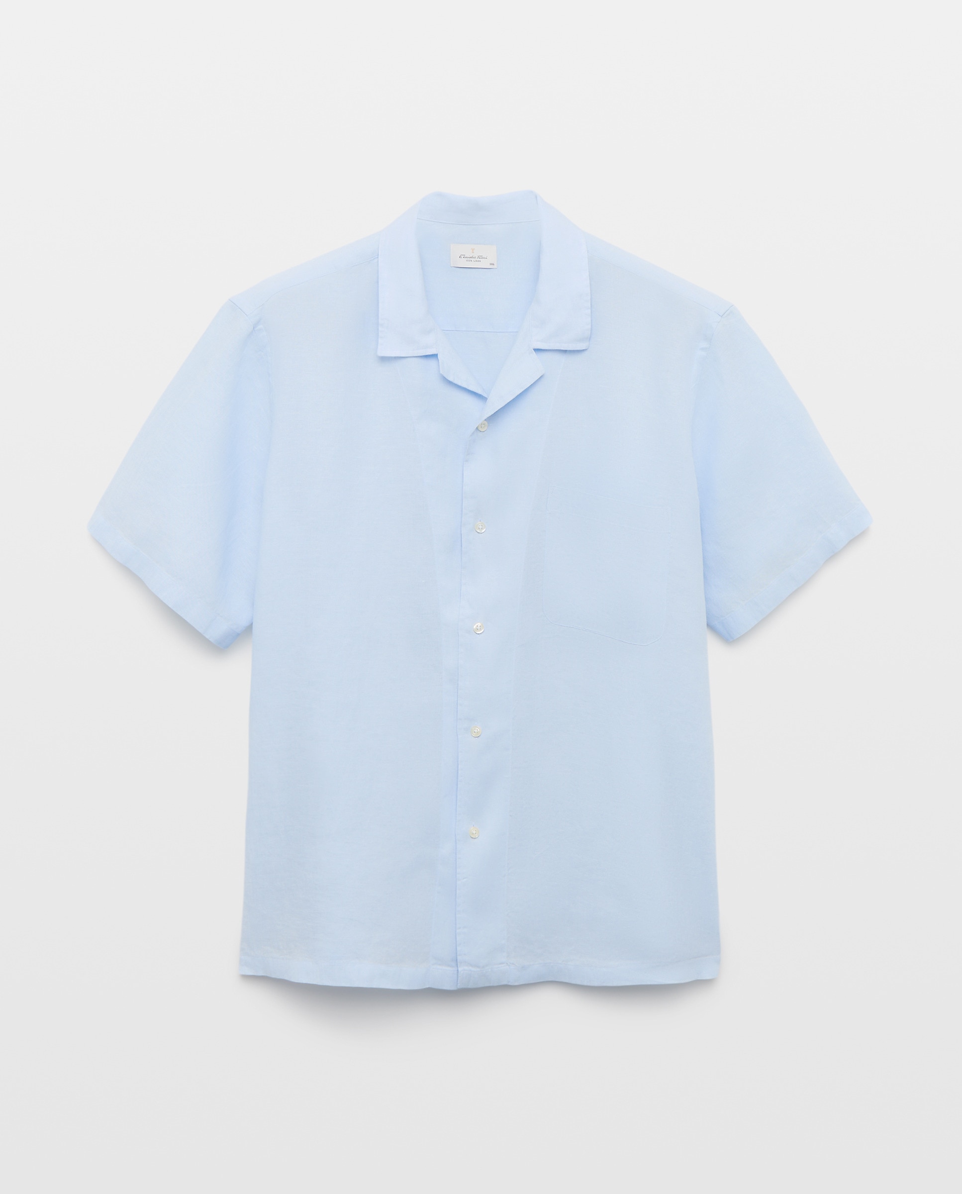 Camisa de Linho com Manga Curta Tamanhos Grandes Azul-4