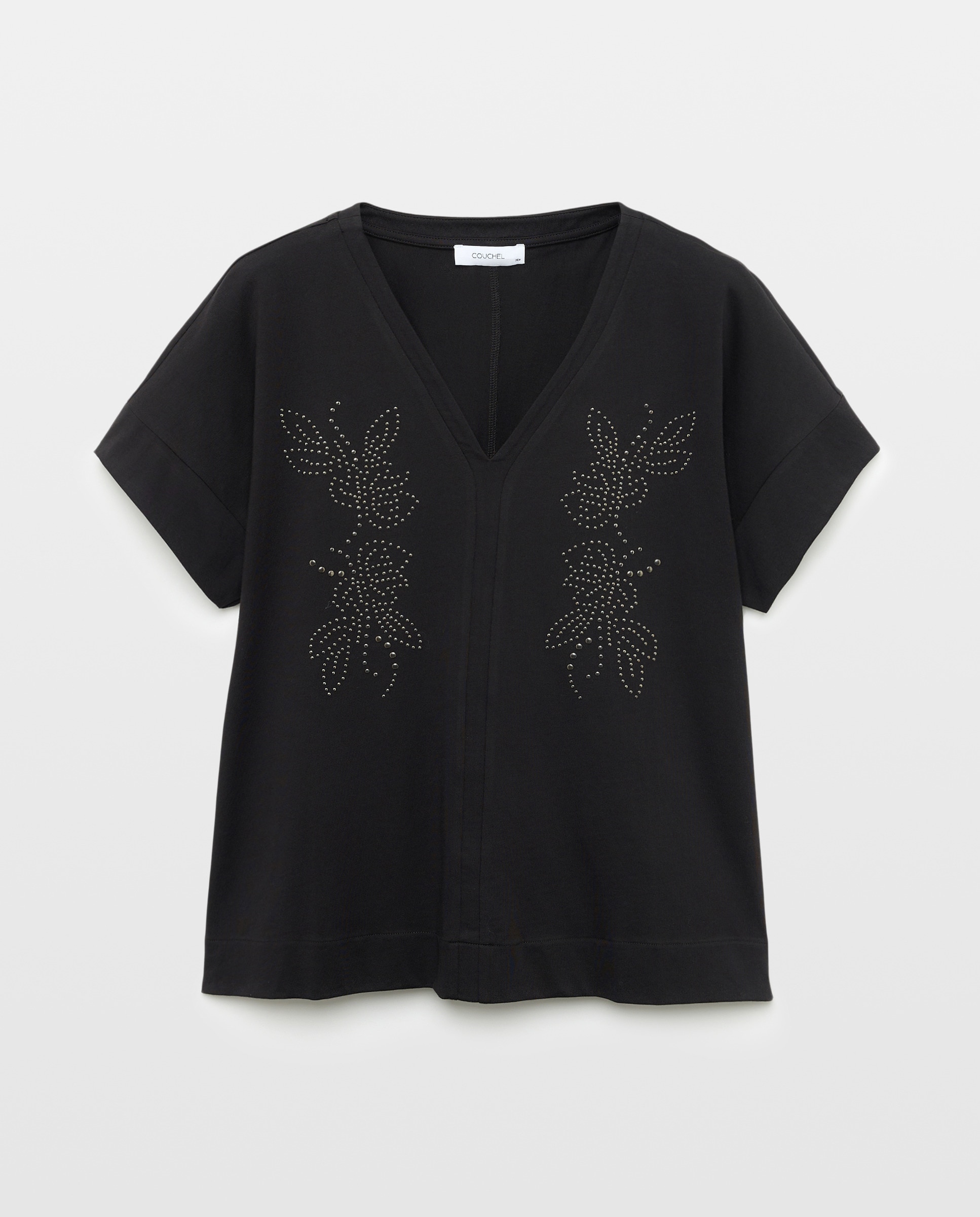 T-shirt de Manga Curta com Tachas Posicionais Preto-4