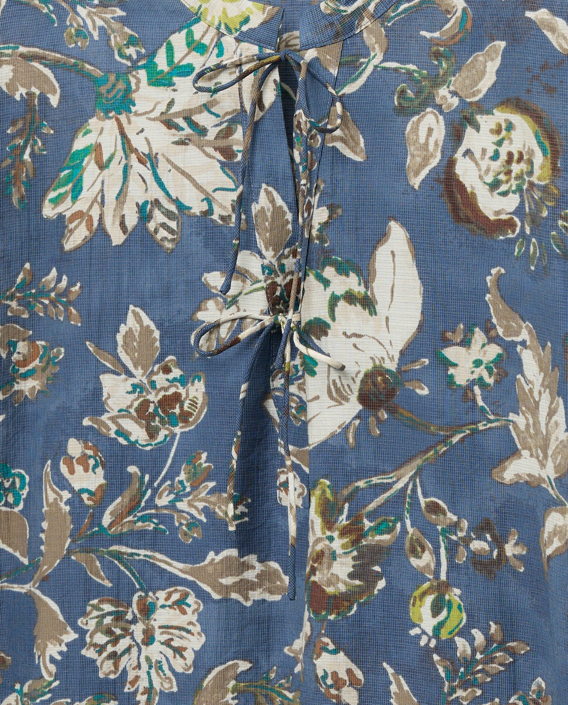 Vestido de Manga Curta com Decote em Bico e Estampado Floral Azul-5