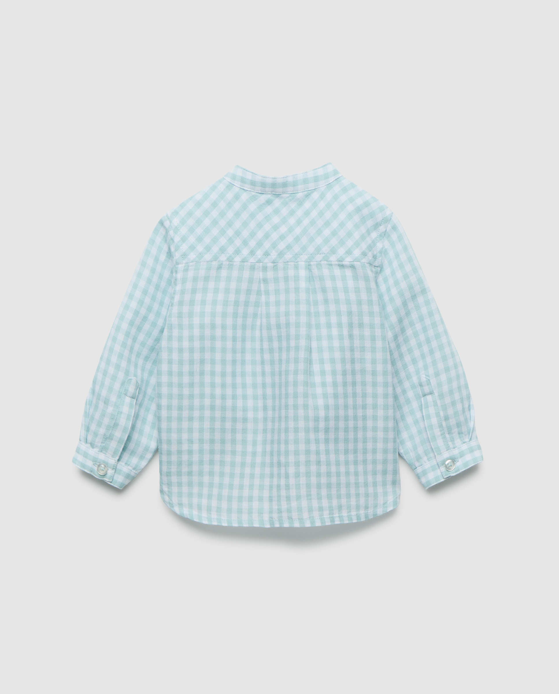 Camisa de Linho de Bebé com Vichy, Gola à Padre e Manga Comprida Coconut El Corte Inglés Verde-2