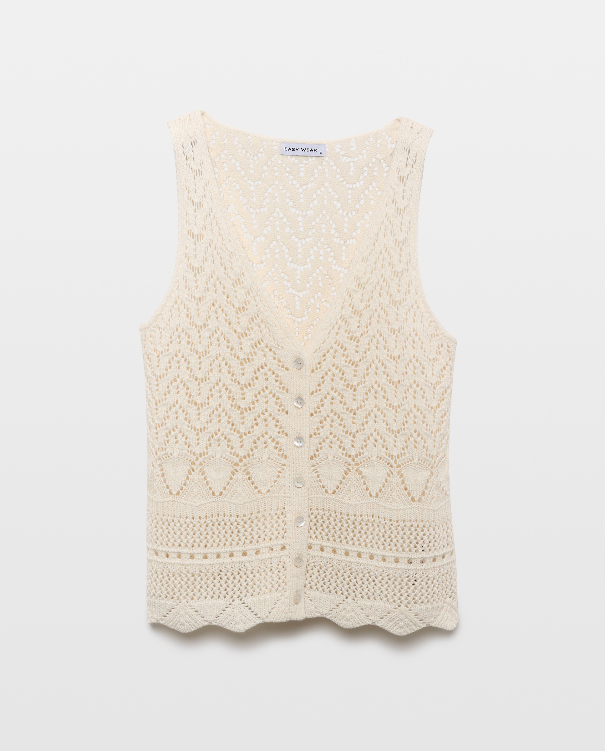 Top de Malha Tipo Crochet de Alças com Botões 120 Cru-4