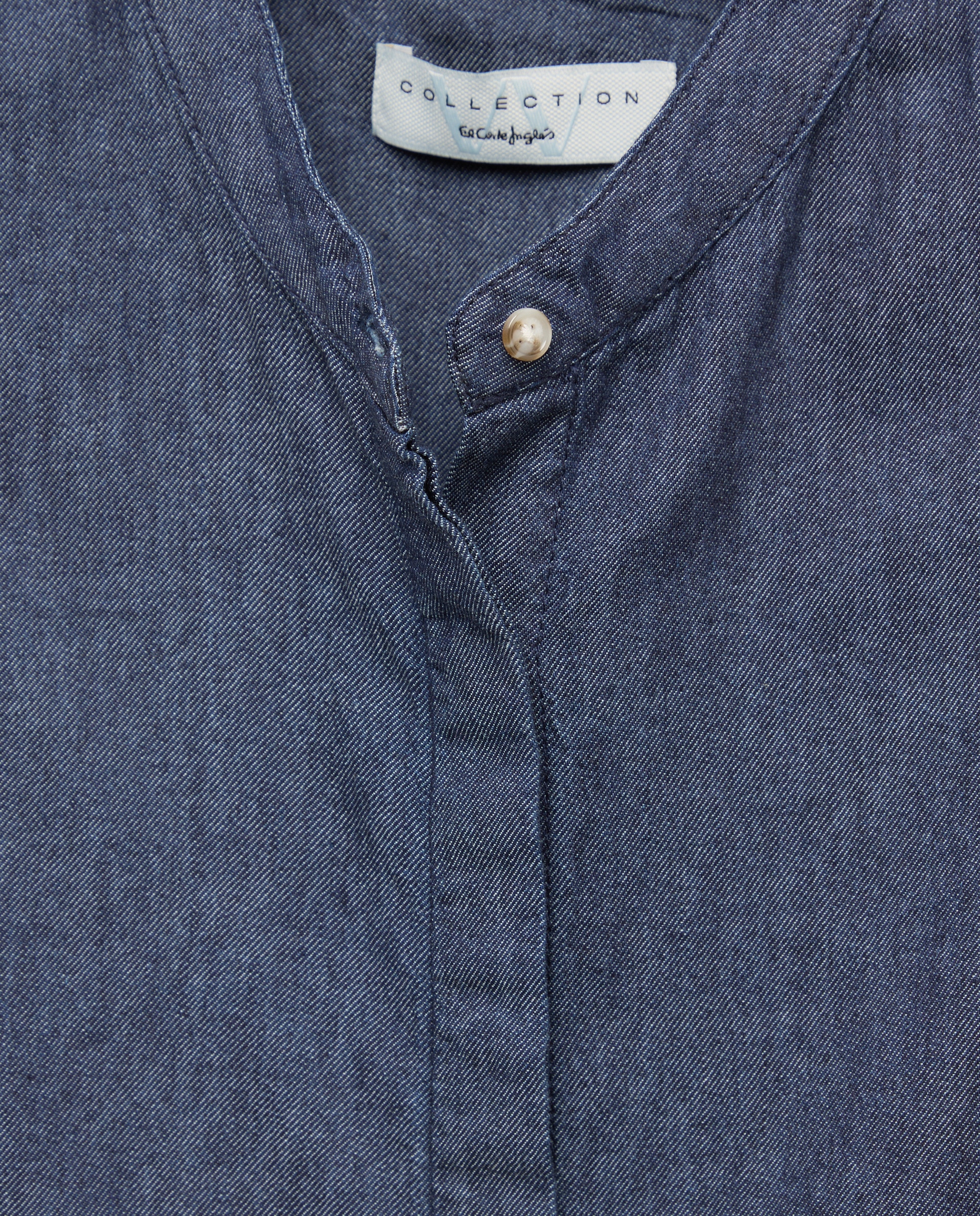 Blusa de Ganga com Gola à Padre Azul Suave-5
