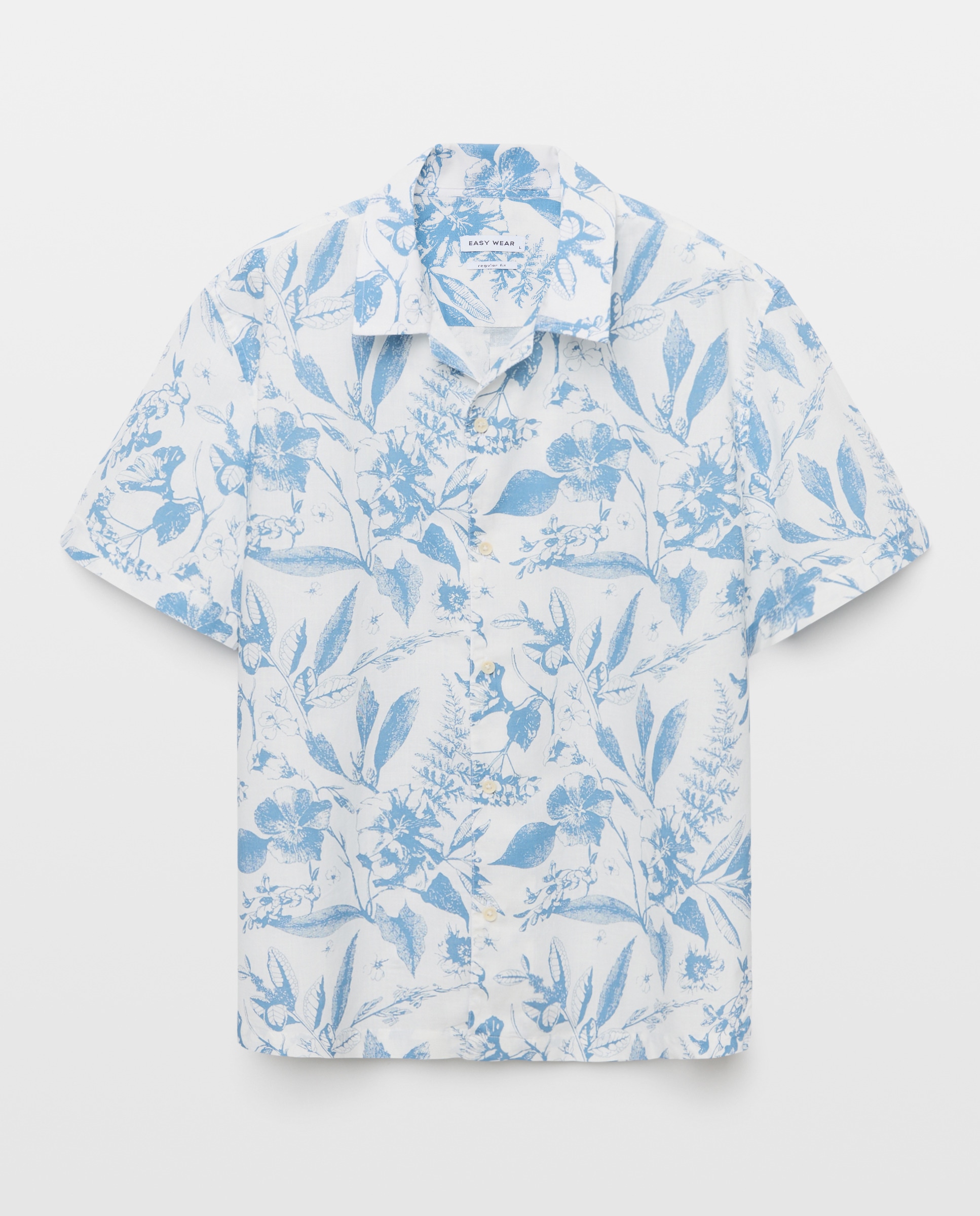 Camisa Bowling com Manga Curta e Estampado Floral 400 Azul-4