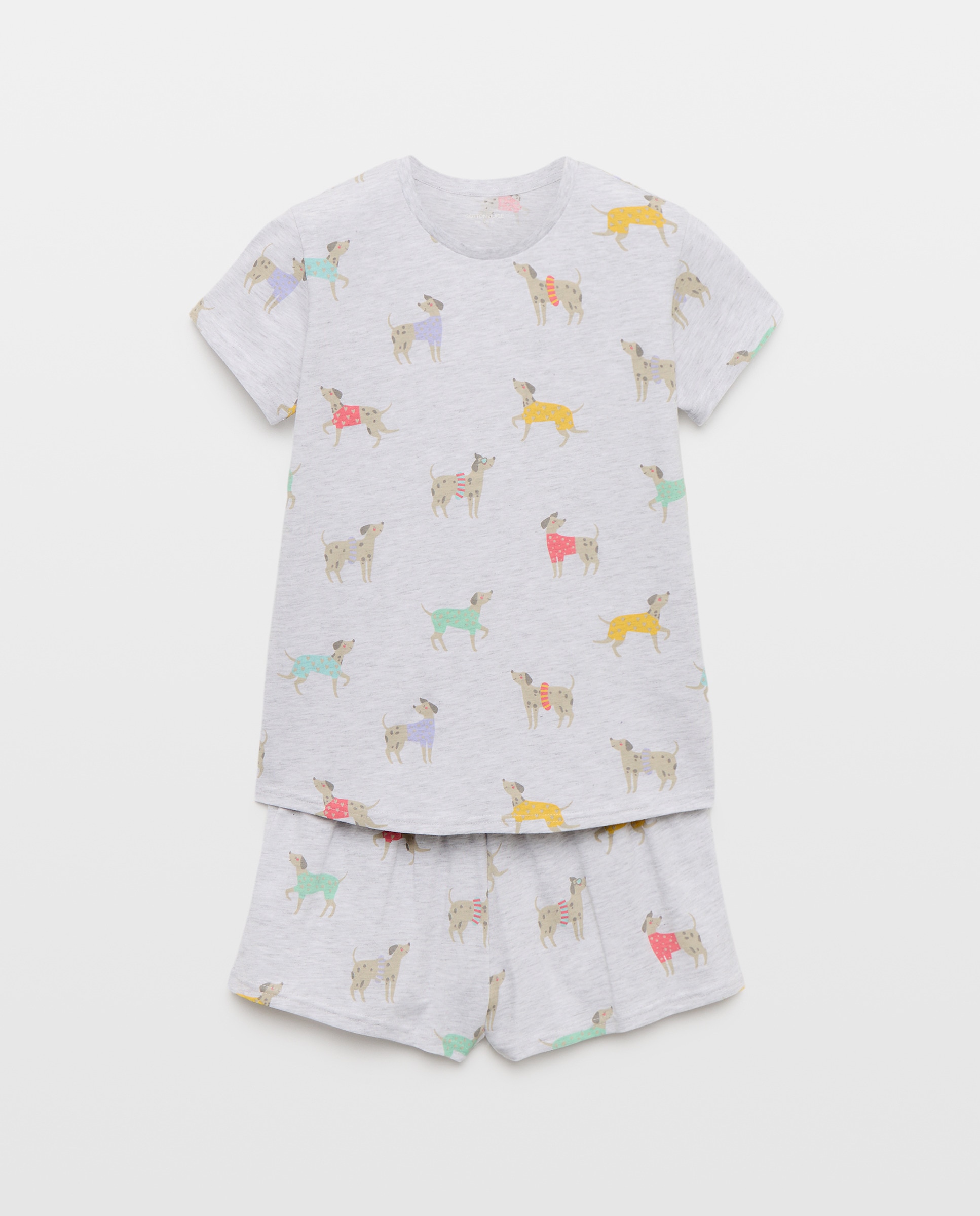 Pijama Curto com Estampado de Cães Cotton Juice Cinzento-4