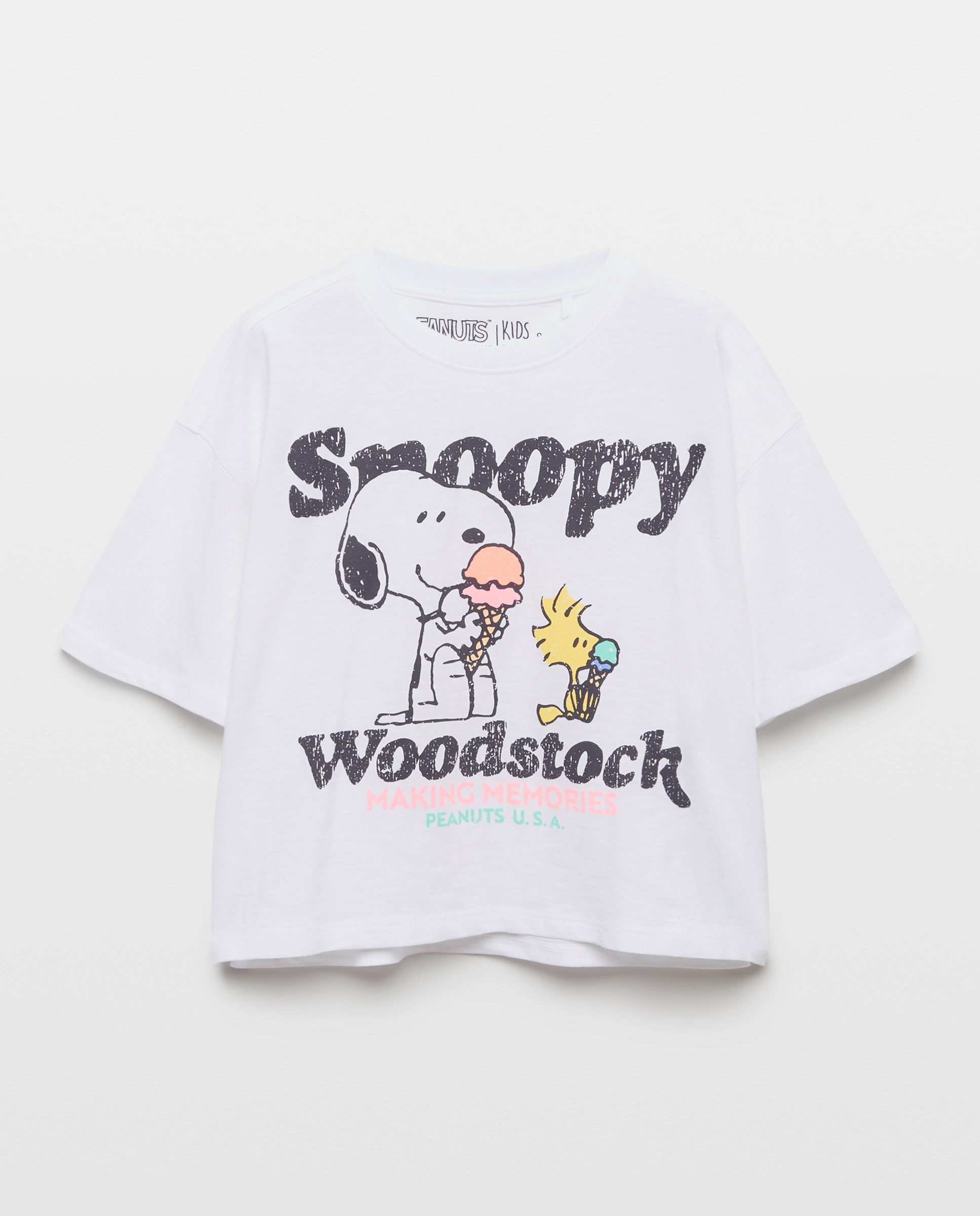 T-shirt com Estampado Snoopy e Manga Curta Branco-5