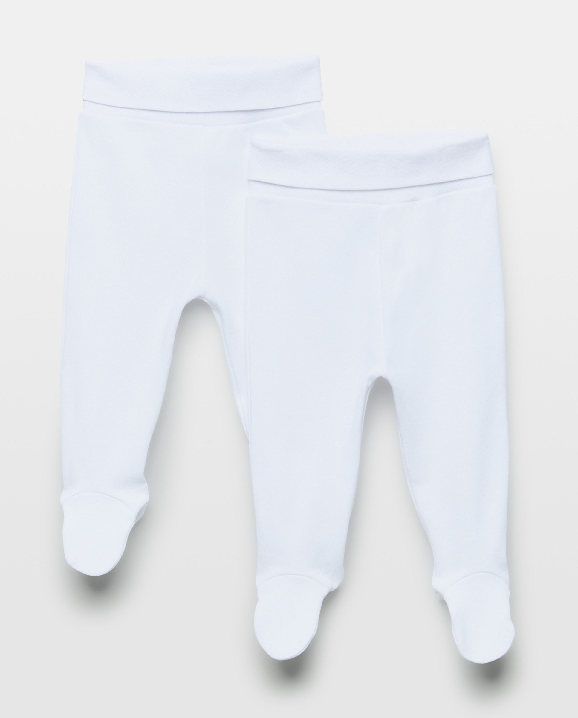 Pack de 2 Calças com Pés Lisas de Bebé Branco-1