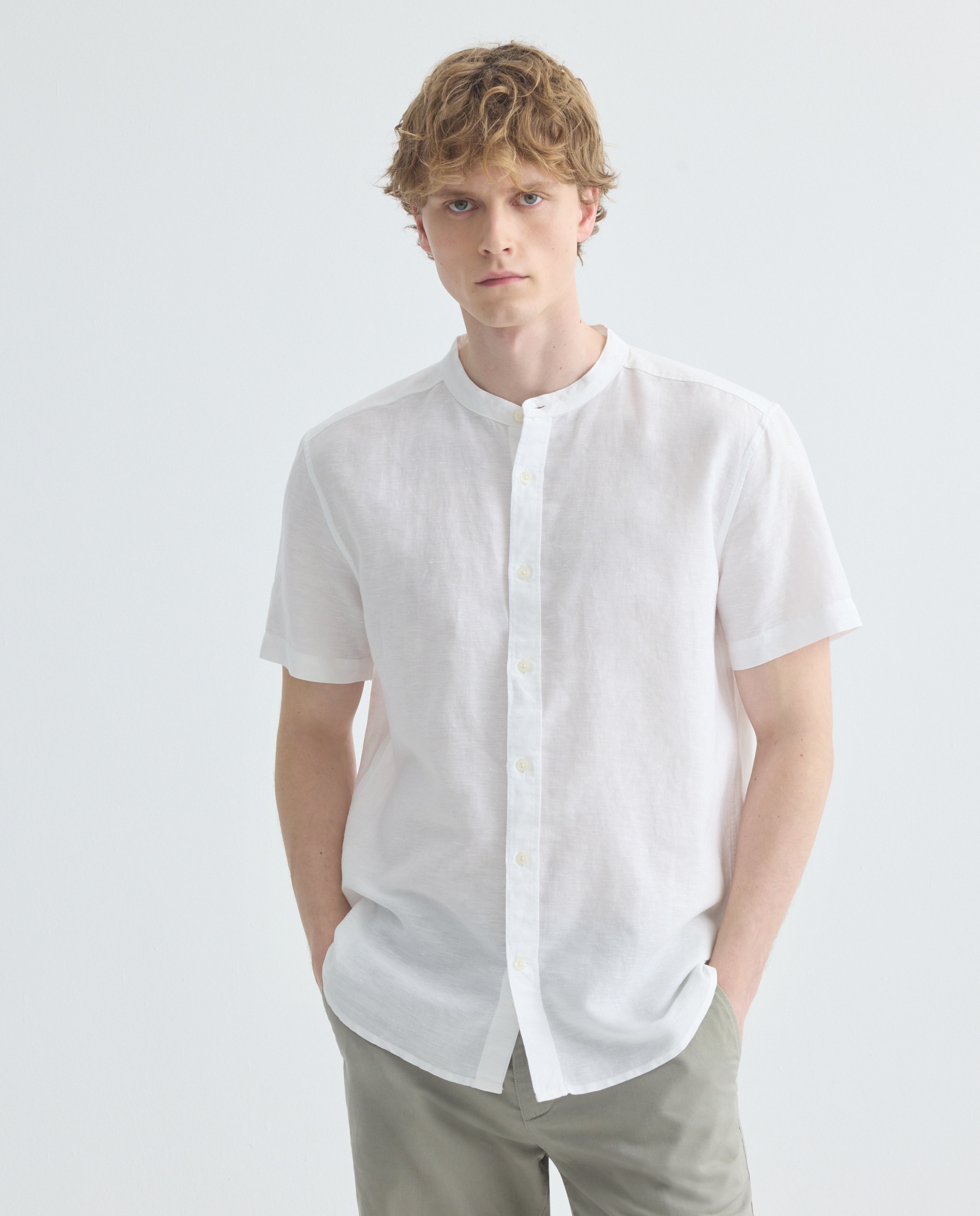 Imagen 0 de Camisa sport manga corta hombre con lino cuello mao