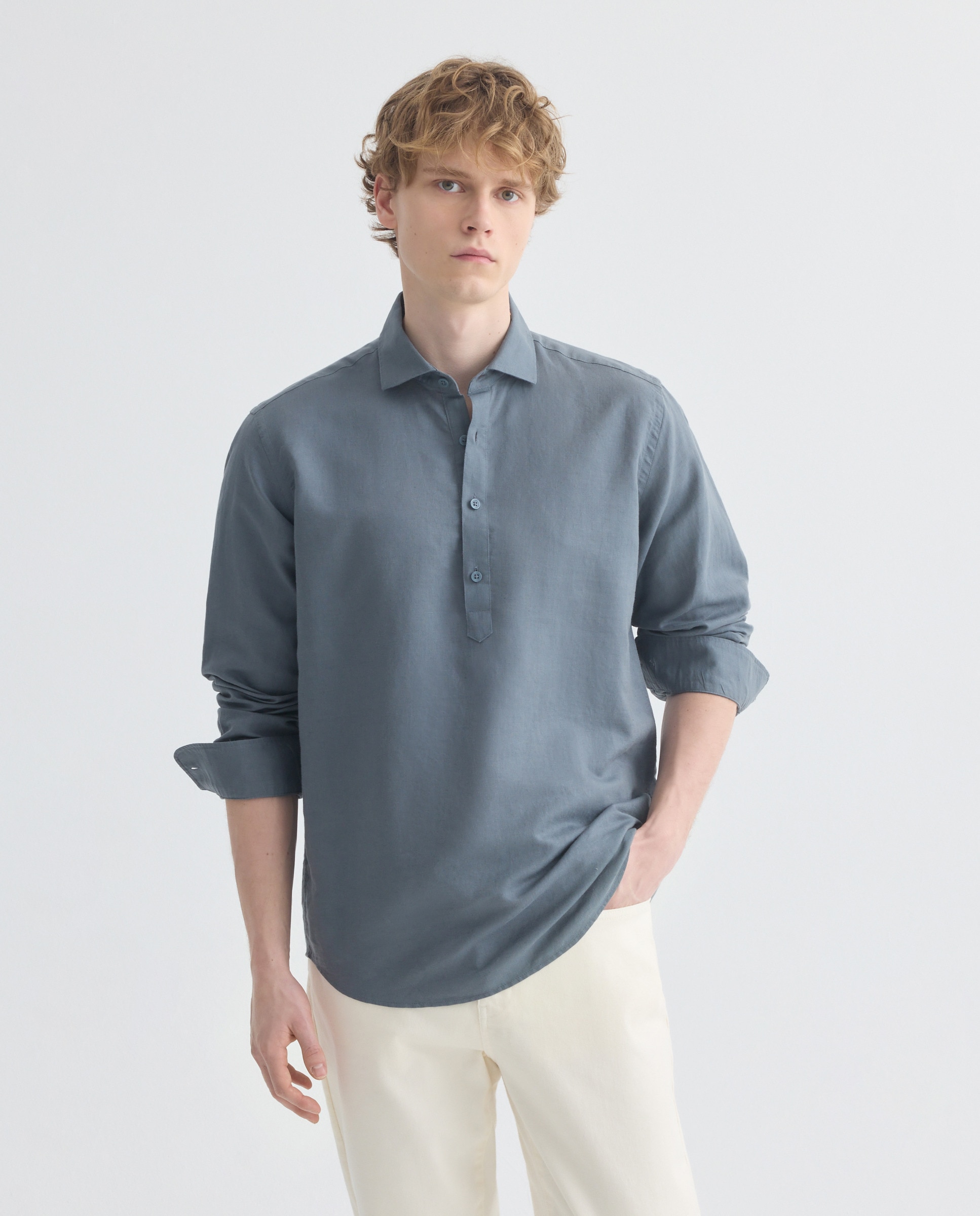 Imagen 0 de Camisa polera sport hombre lino y algodón lisa