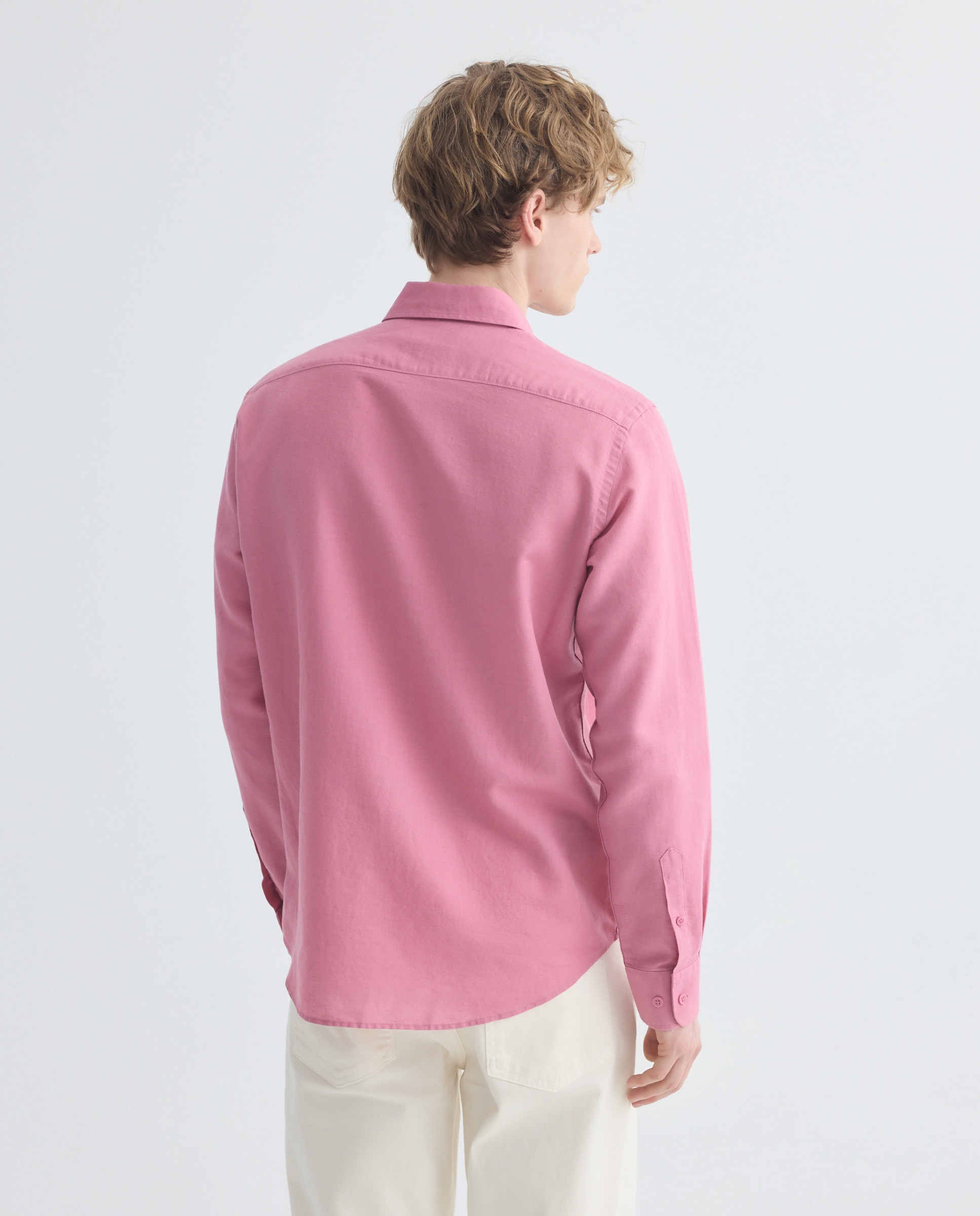 Camisa polera sport hombre lino y algodón lisa 200 Rosa-3