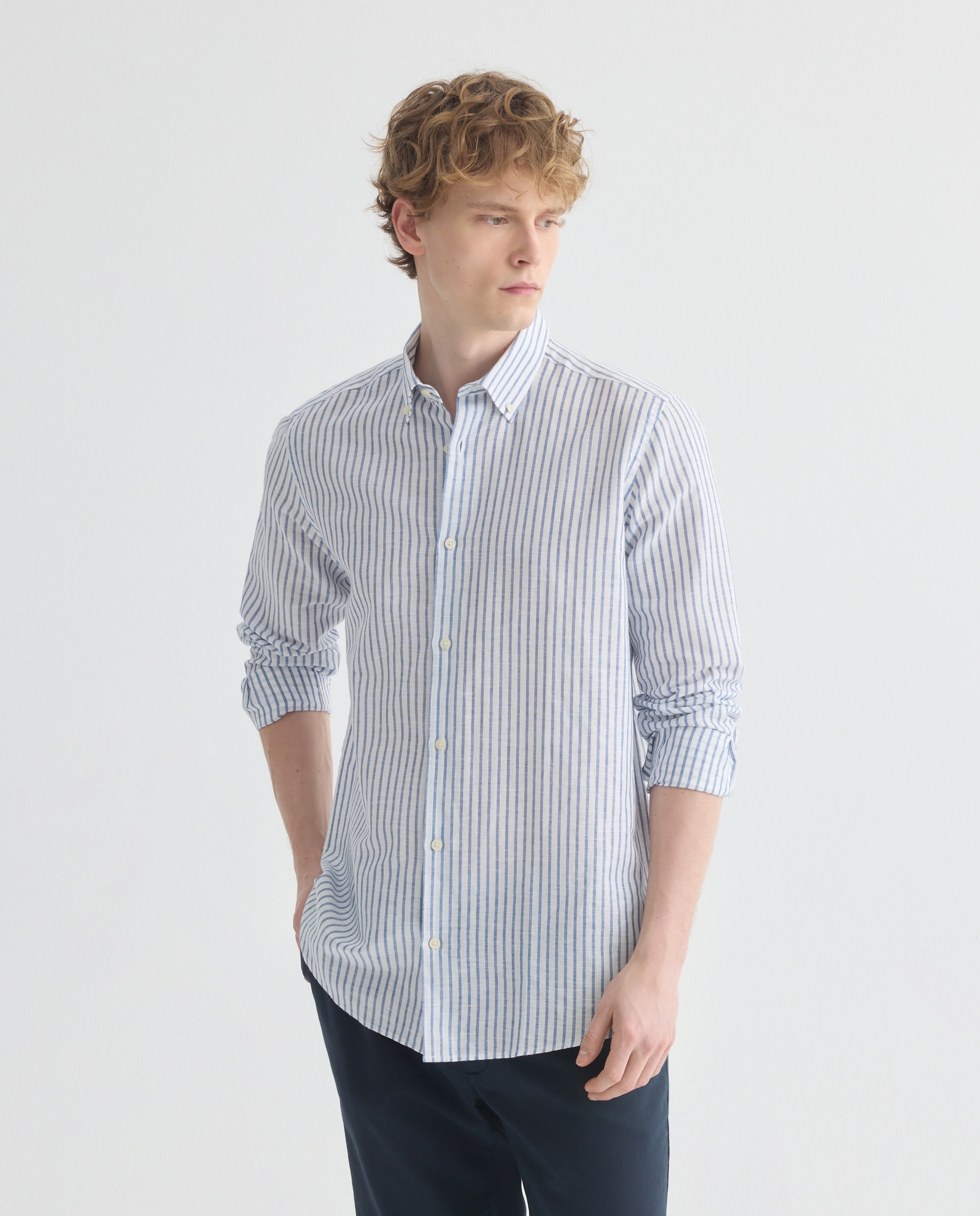 Imagen 0 de Camisa sport hombre lino y algodon rayas