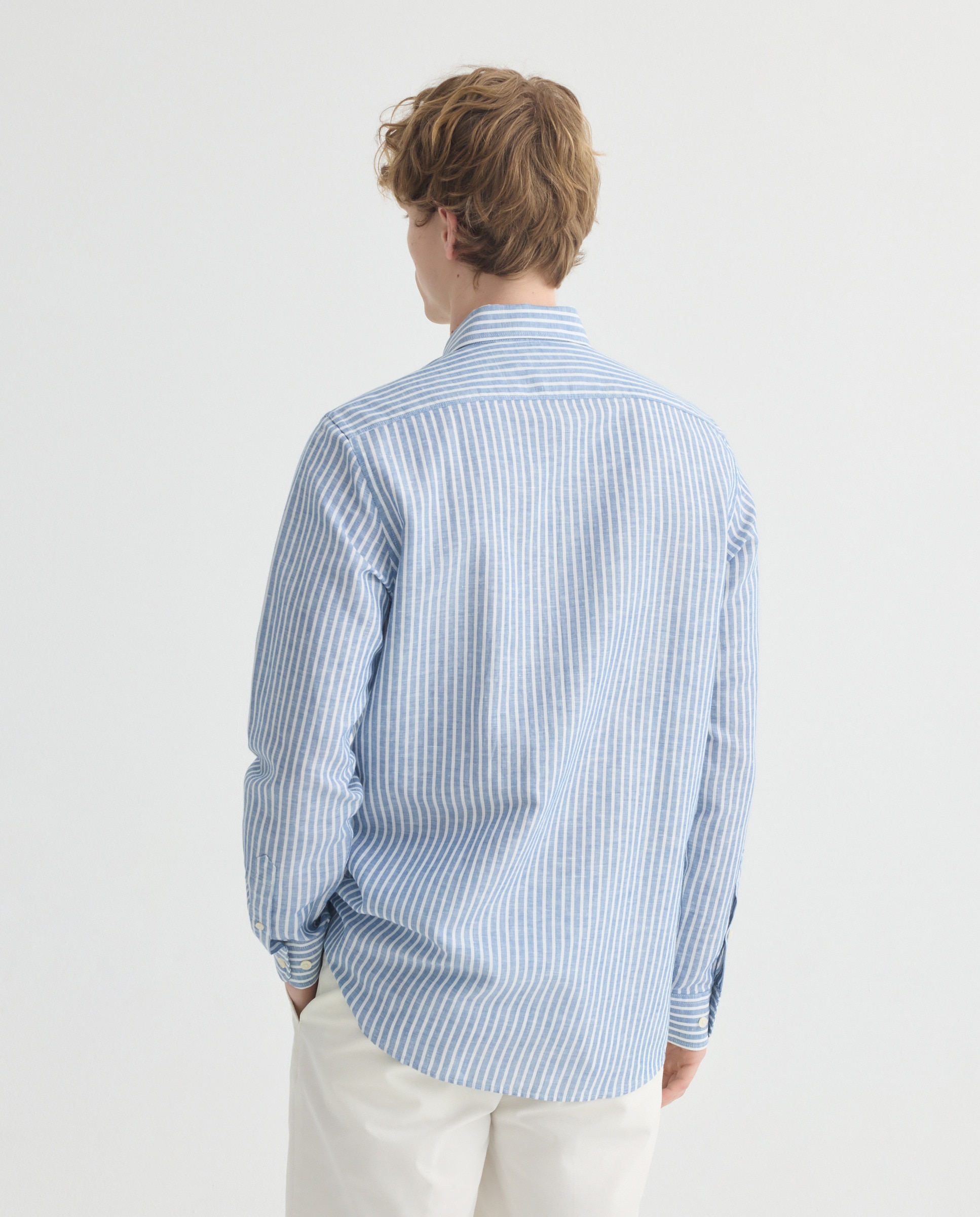 Camisa sport hombre lino y algodon rayas Azul marino-3