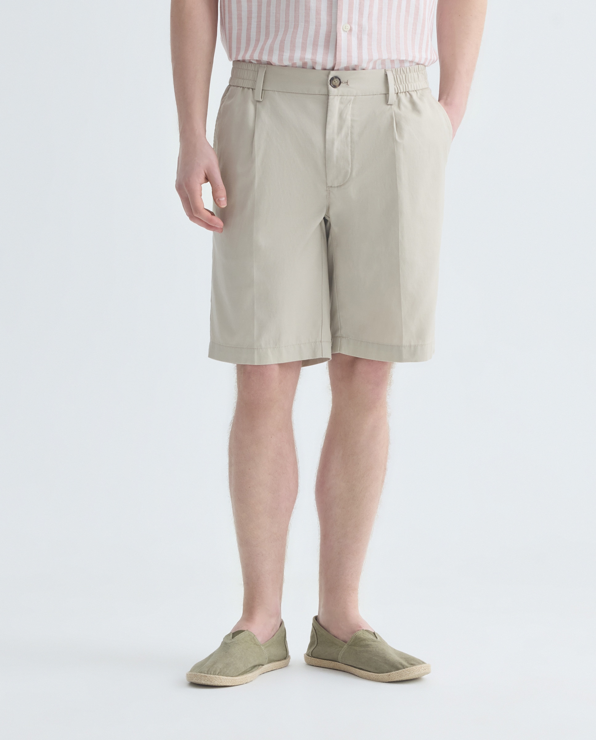 Bermuda hombre chino gomas con lino Visón claro-2