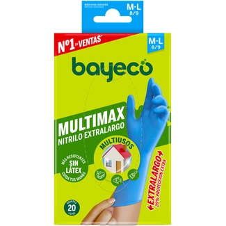 guantes de nitrilo extralargo Multimax talla M-L estuche 20 unidades - Bayeco