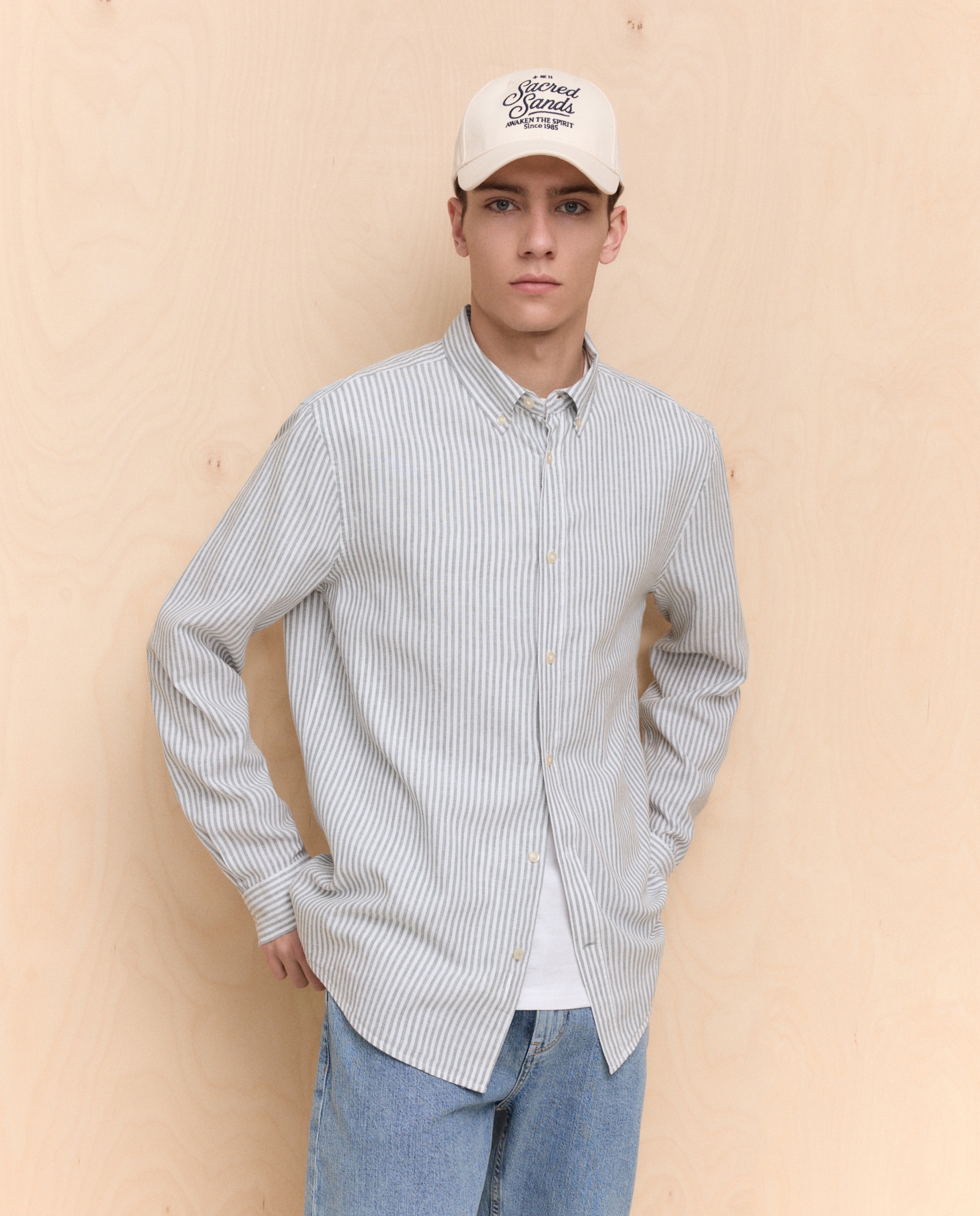 Imagem 0 de Camisa de Linho e Algodão às Riscas com Manga Comprida