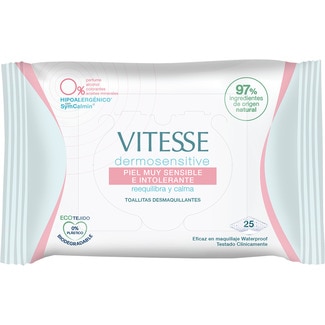 toallitas desmaquillantes Dermosensitive para piel muy sensible e intolerante bolsa 25 unidades reequilibra y calma - Vitesse