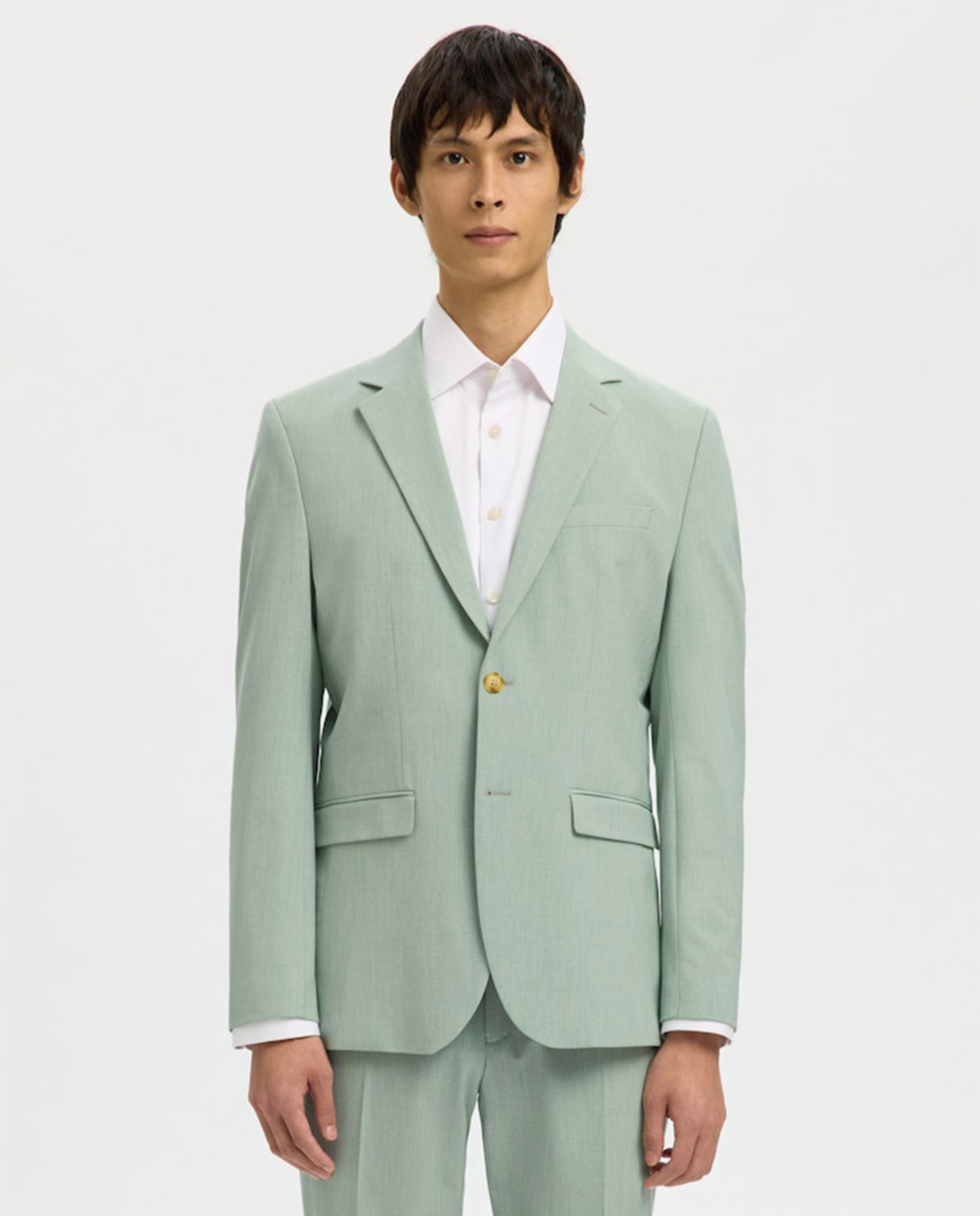 Chaqueta de traje de hombre Slim Fit lisa - Selected - Verde claro Verde claro-1