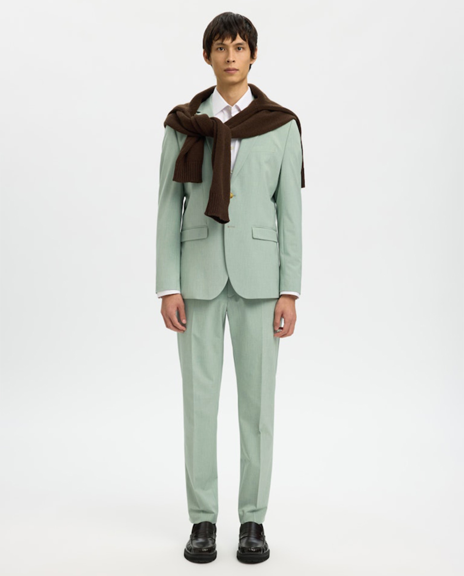 Chaqueta de traje de hombre Slim Fit lisa - Selected - Verde claro Verde claro-5