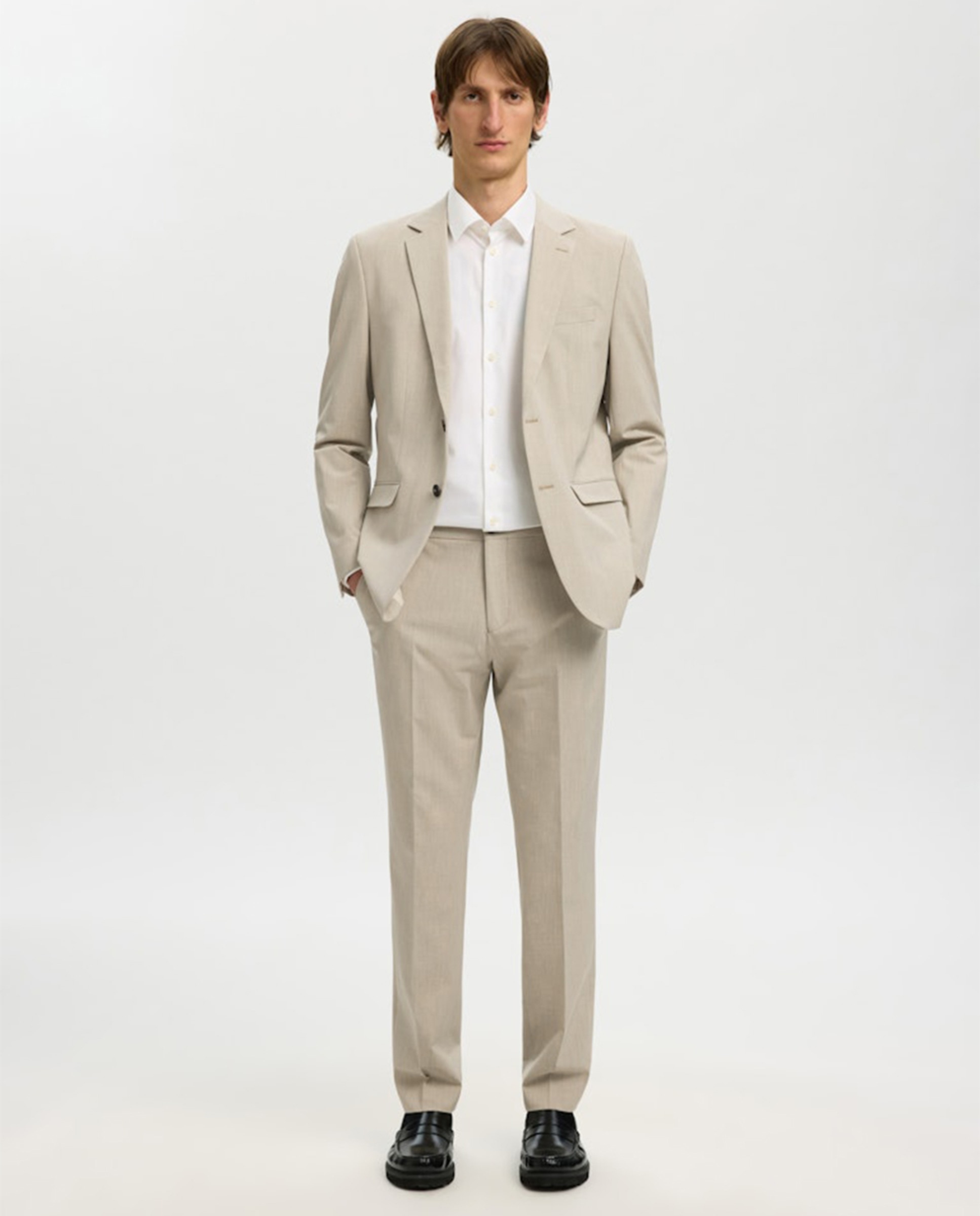 Casaco de Fato Slim Fit Liso Bege-5