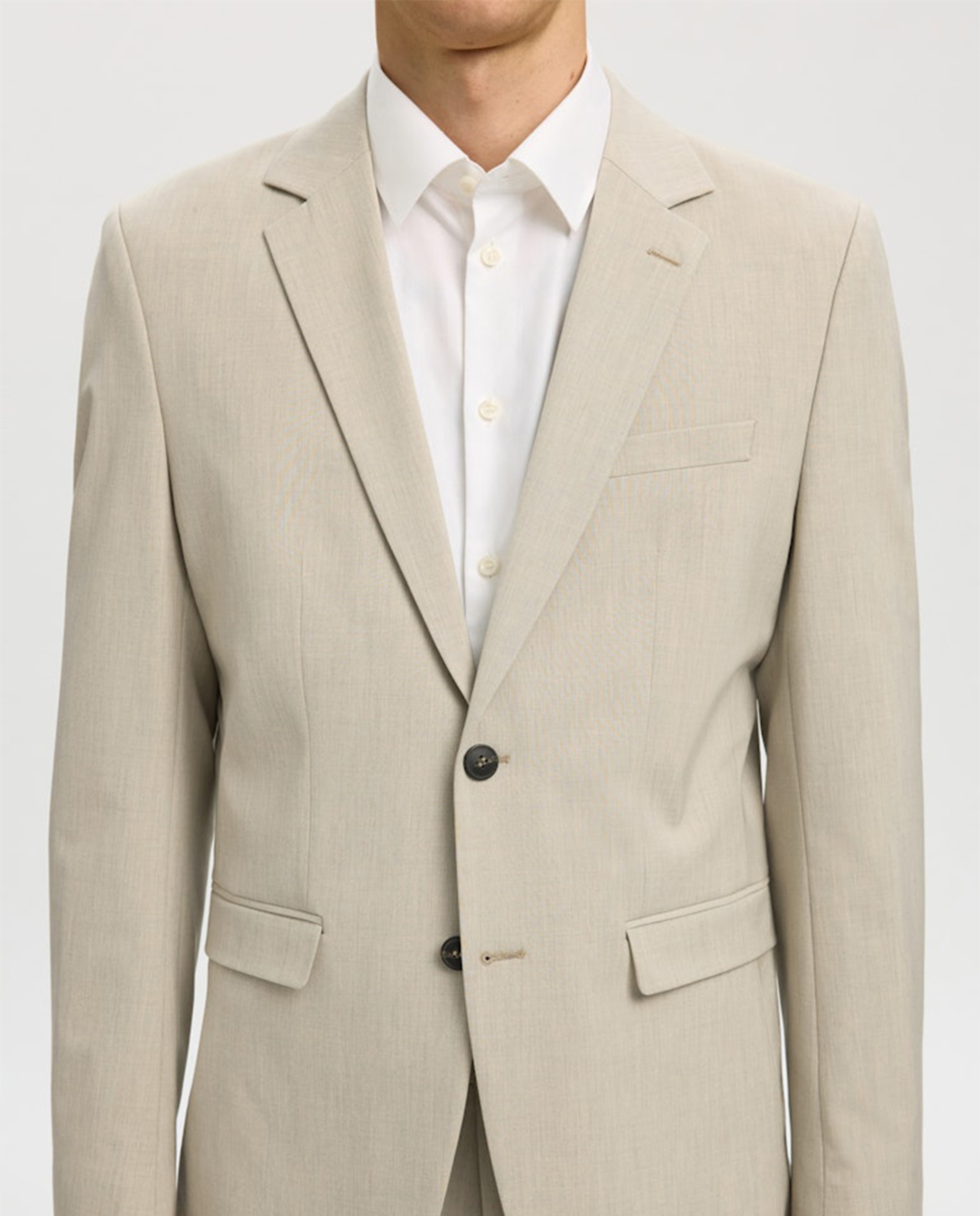Casaco de Fato Slim Fit Liso Bege-3