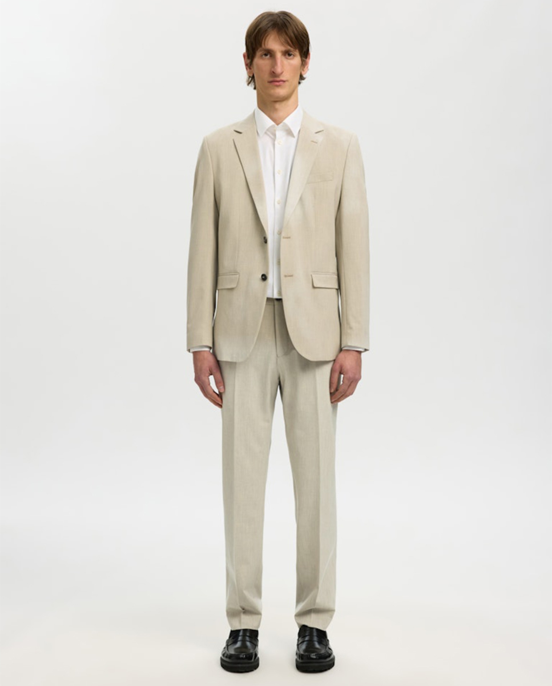 Calças de Fato Slim Fit Lisas Bege-6