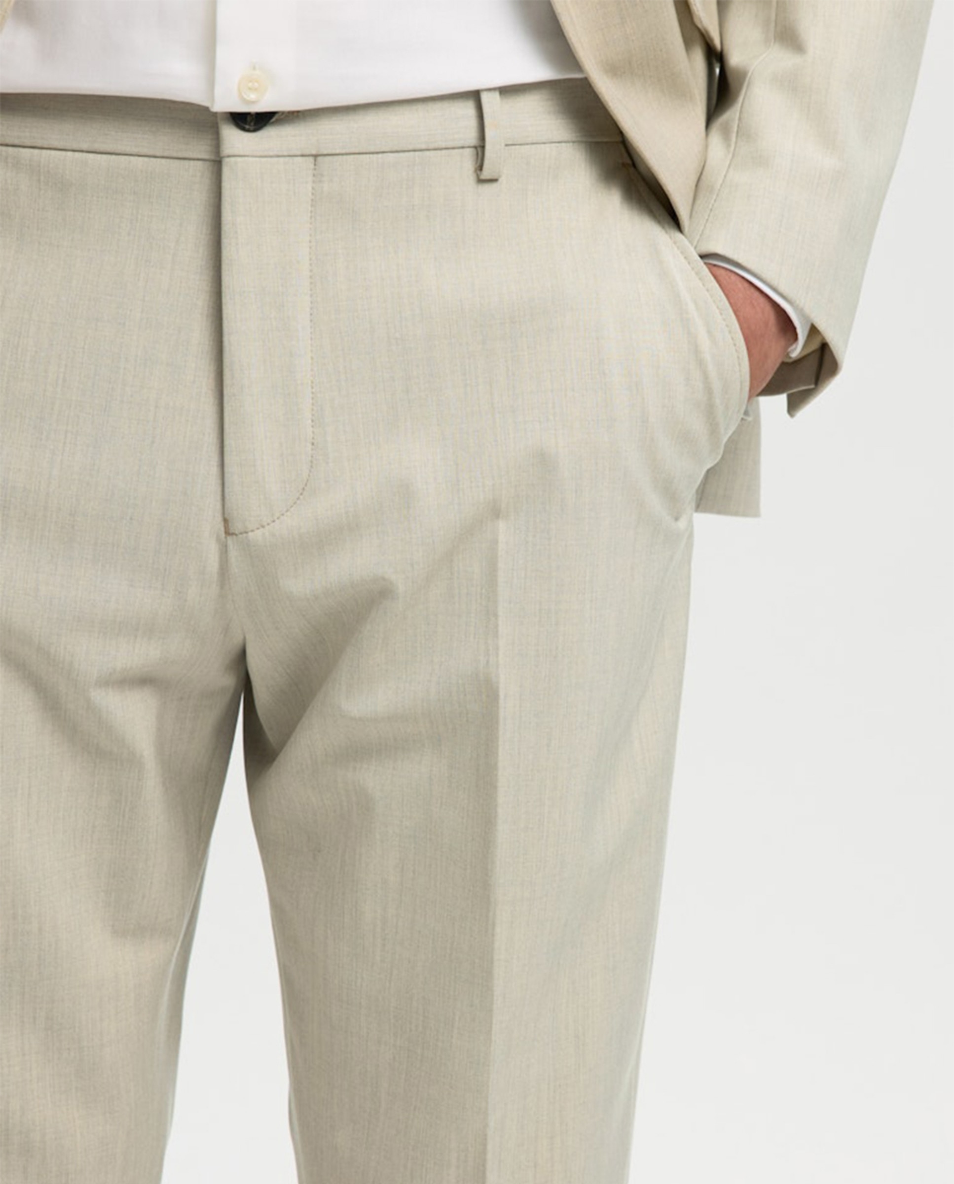 Calças de Fato Slim Fit Lisas Bege-4