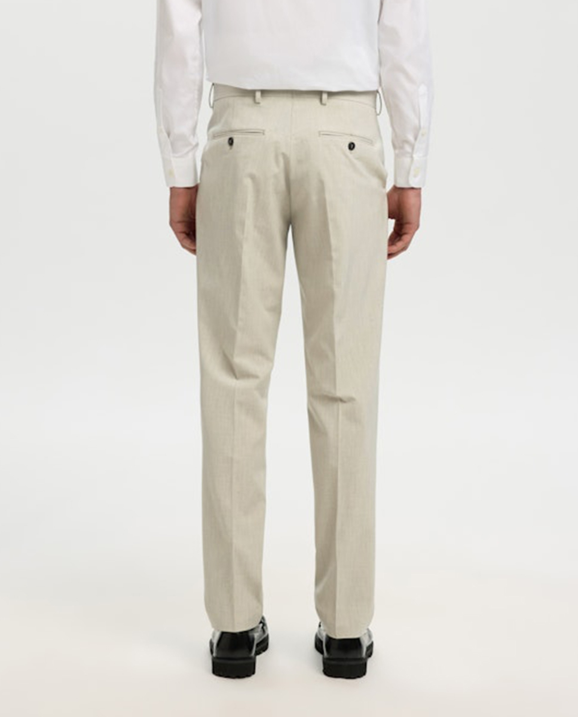 Calças de Fato Slim Fit Lisas Bege-3