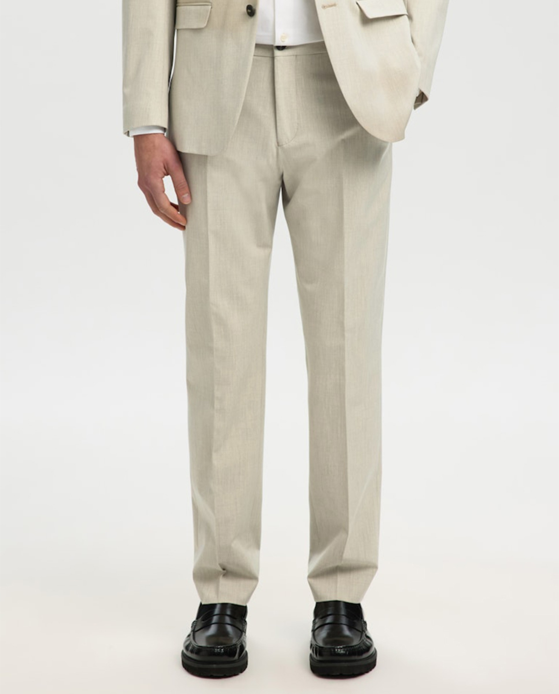 Calças de Fato Slim Fit Lisas Bege-2