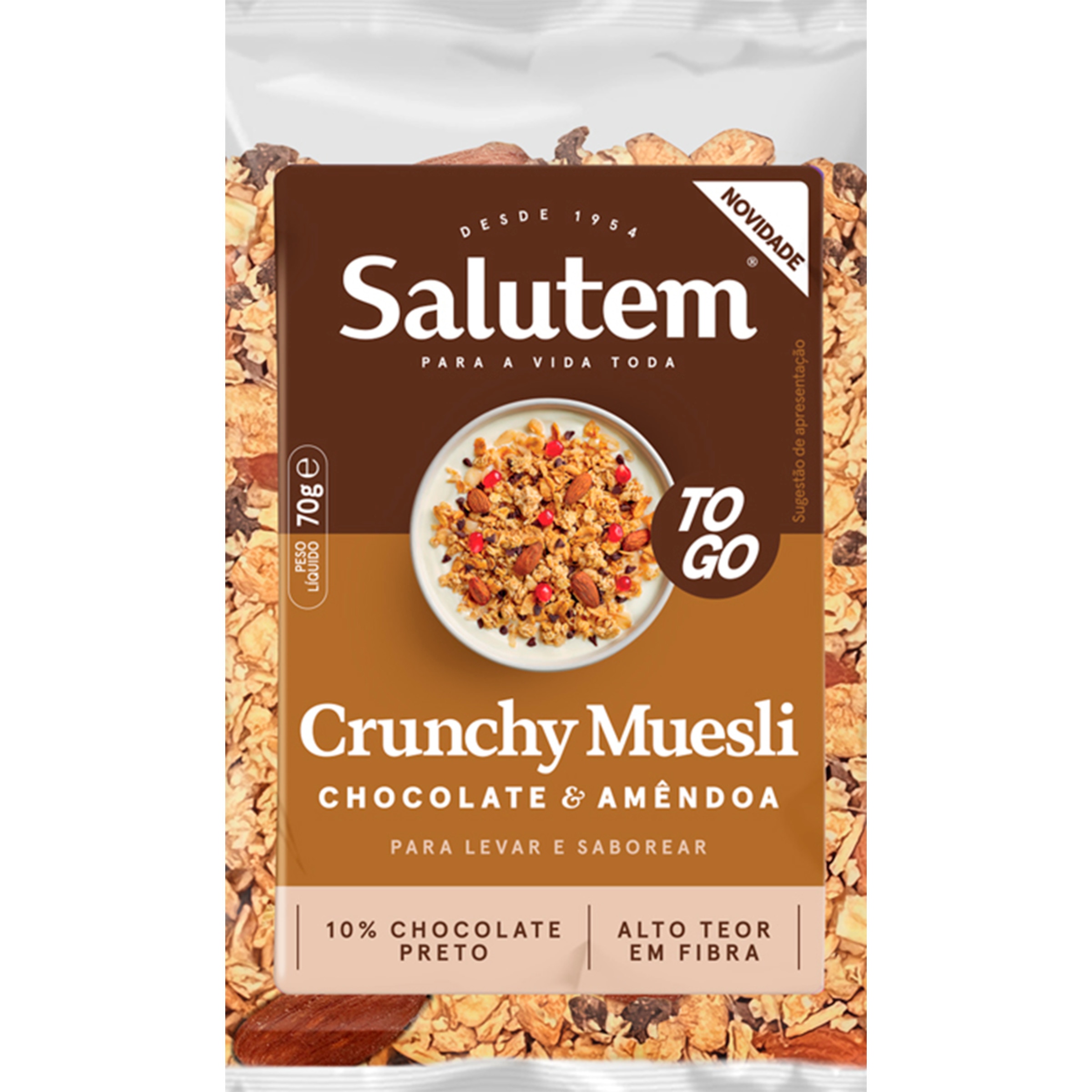 Muesli de Amêndoa Crunch e Chocolate embalagem 70 g