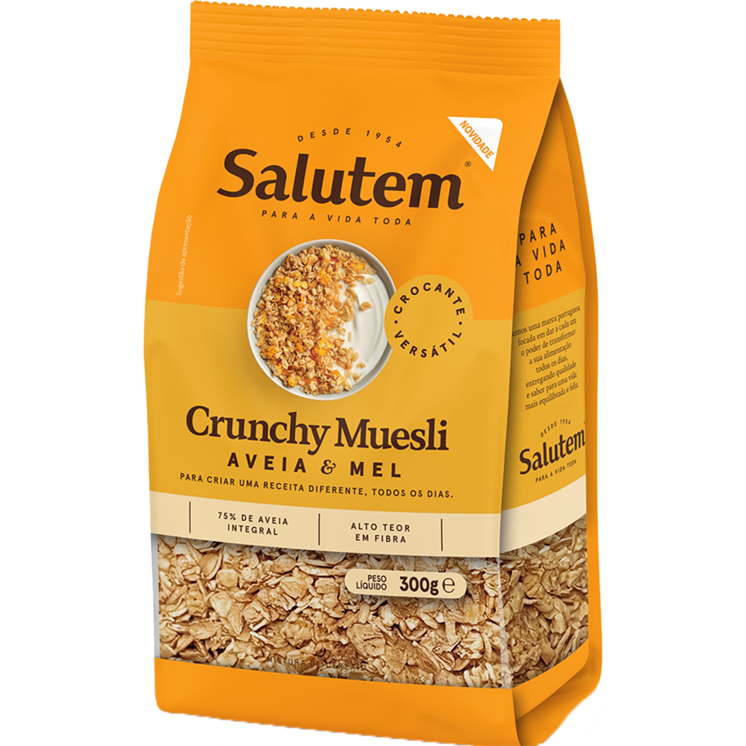 Muesli Crunch de Aveia e Mel embalagem 300 g