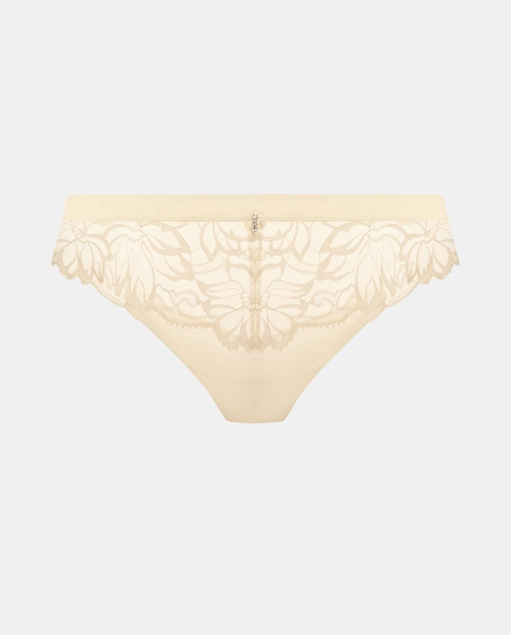 Tanga Asa Delta de Renda Floral Plana e Tule Atrás Natural-4