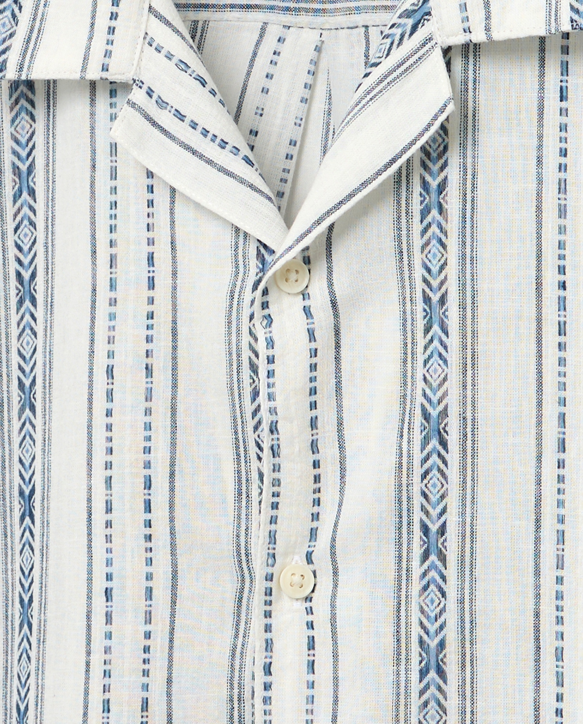 Camisa Bowling de Manga Curta com Jacquard Étnico Branco-5