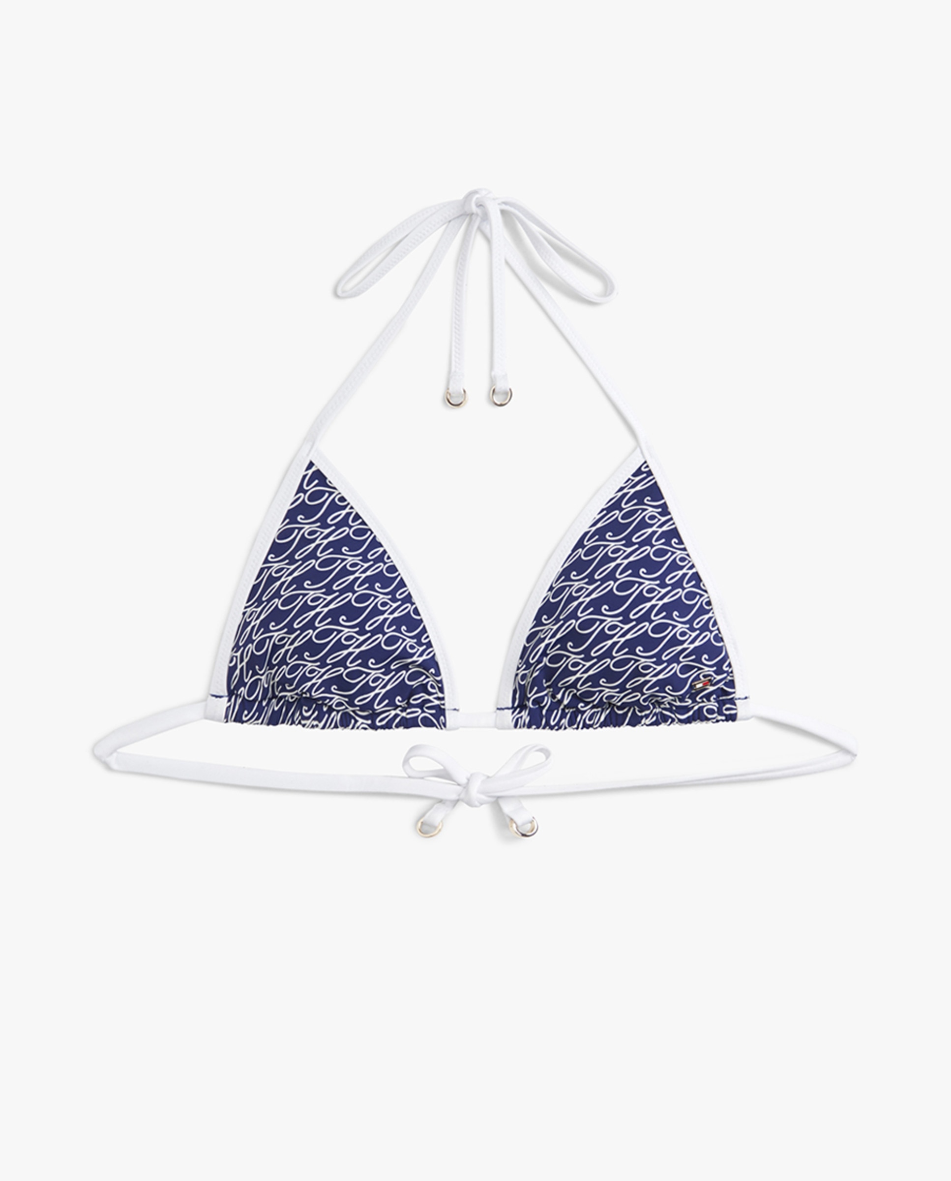 Top de Biquíni Triangular com Monograma e Tiras Ajustáveis Azul-marinho-4