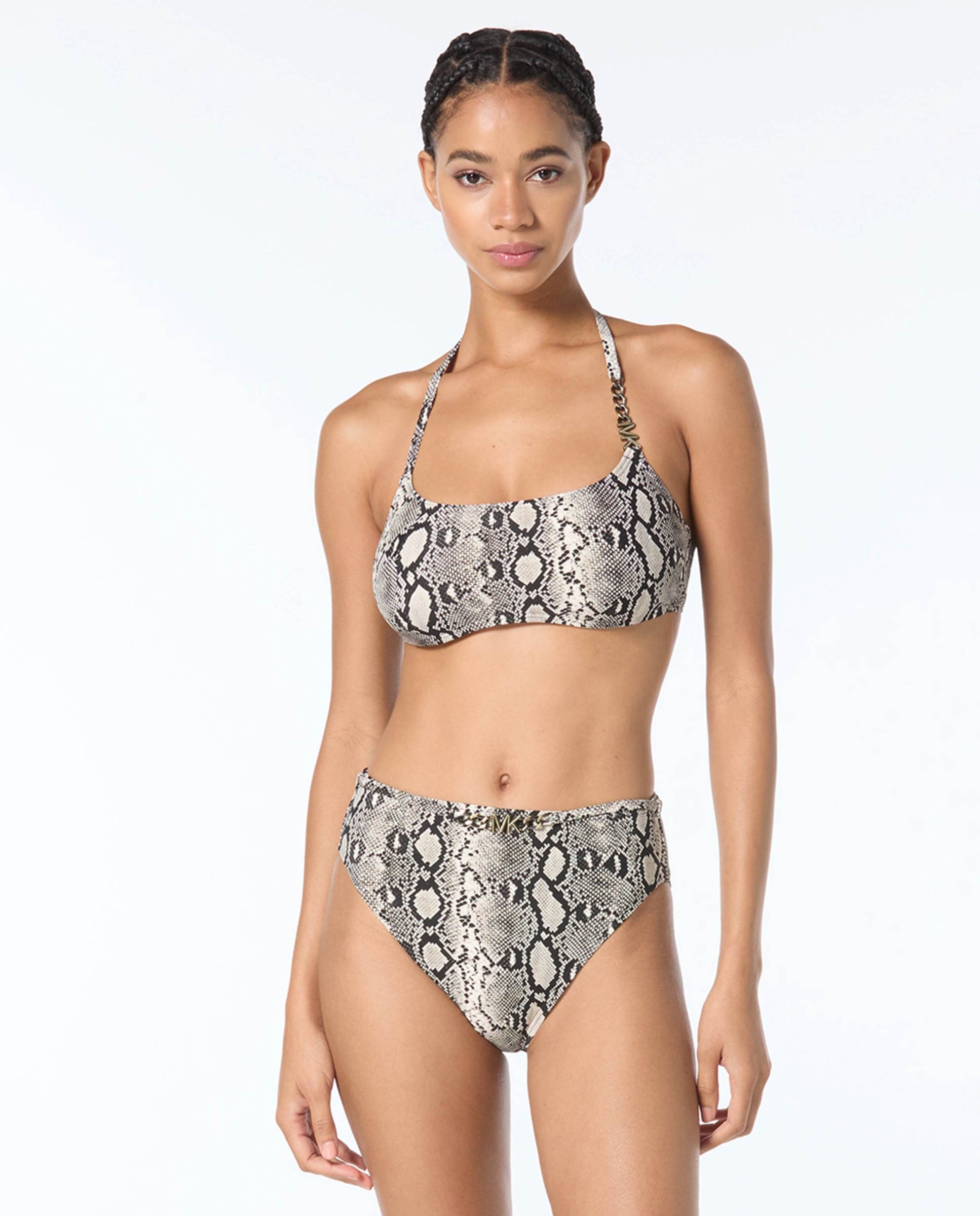 Soutien Halter Top com Animal Print de Pitão Bege-2